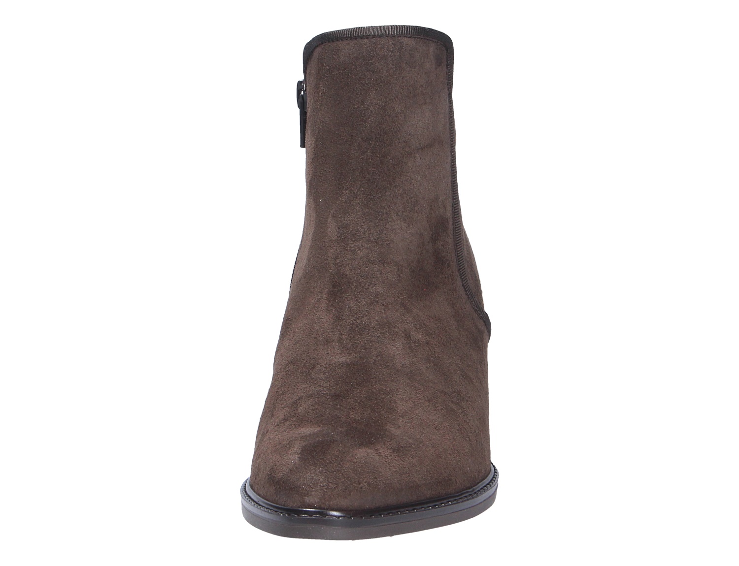 Gabor Damen Stiefel in Braun aus Veloursleder, elegante Vorderansicht mit schmalem Schaft und seitlichem Reißverschluss