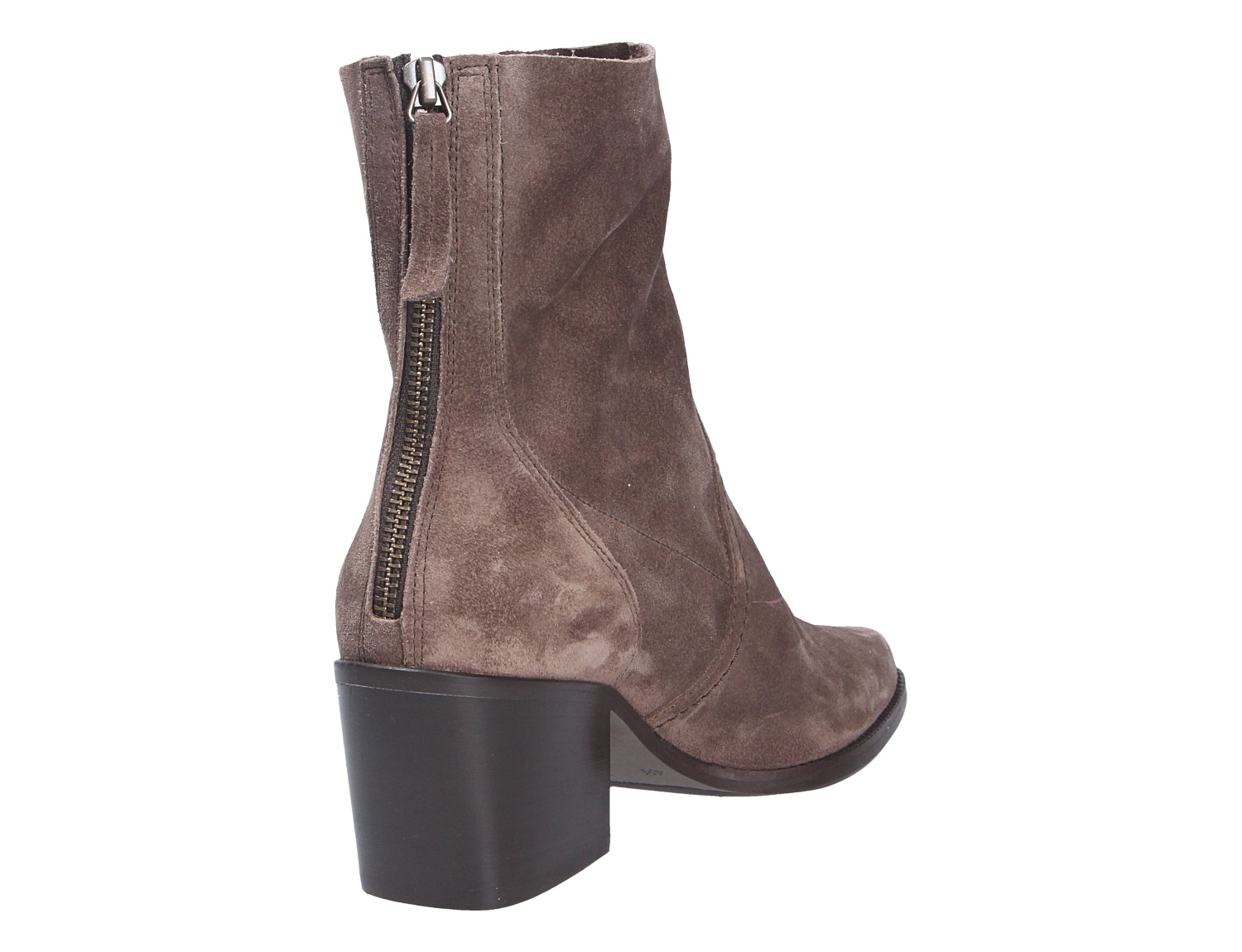 Paul Green Damen Stiefel in Taupe aus Veloursleder, seitliche Ansicht mit hohem Blockabsatz und Reißverschluss