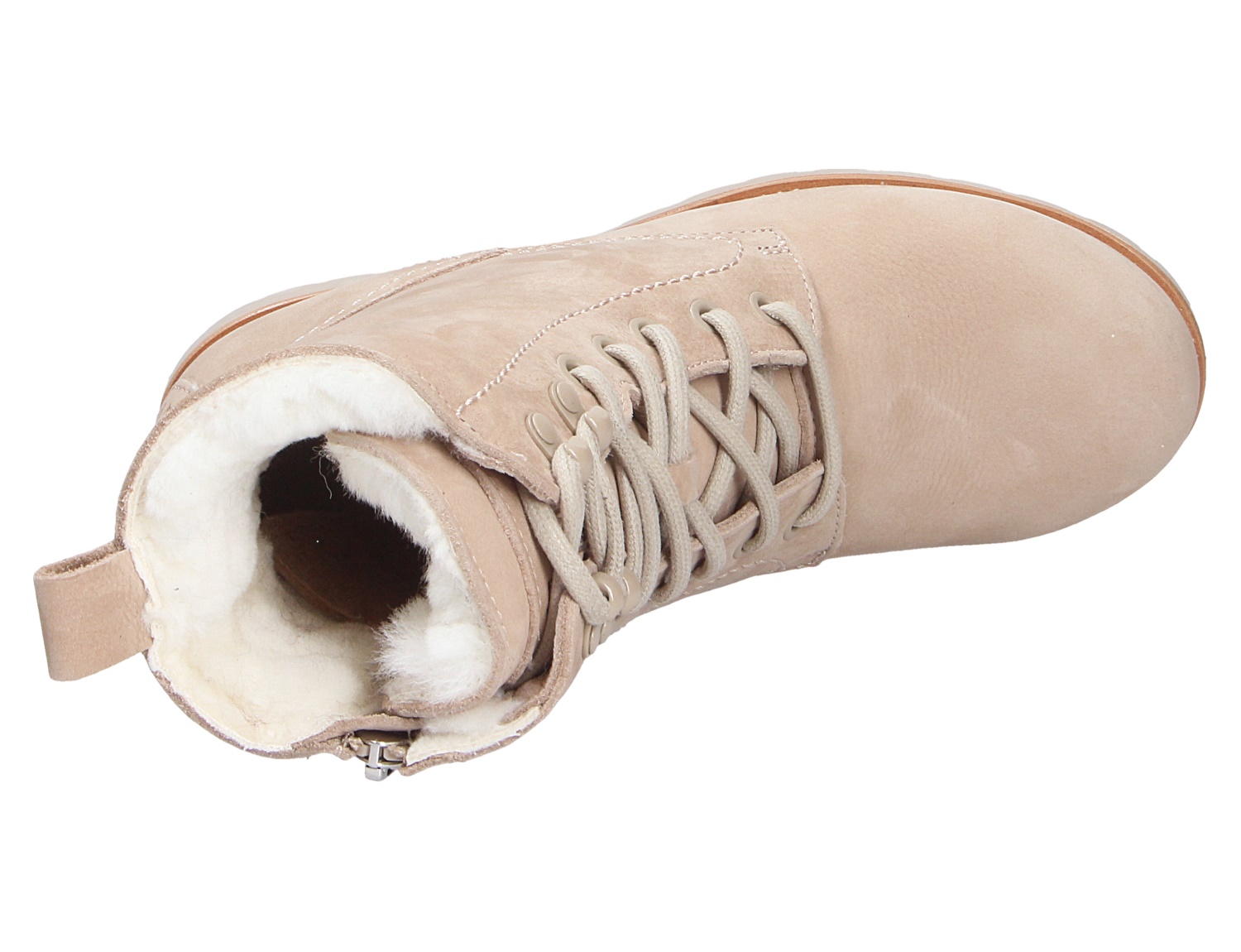 Panama Jack Fara beige Winterstiefelette mit Schnürung, Reißverschluss und kuscheligem Innenfutter, Ansicht von oben