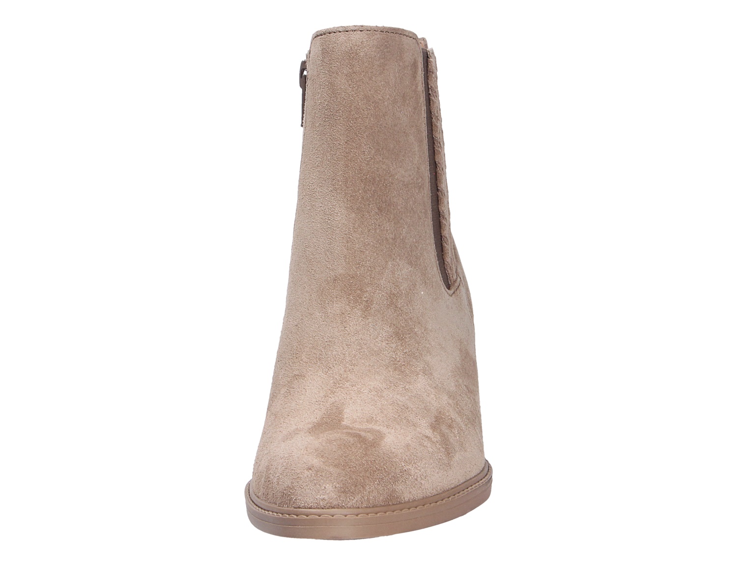 Gabor Damen Stiefel in Beige aus Veloursleder, elegante Vorderansicht mit seitlichem Reißverschluss