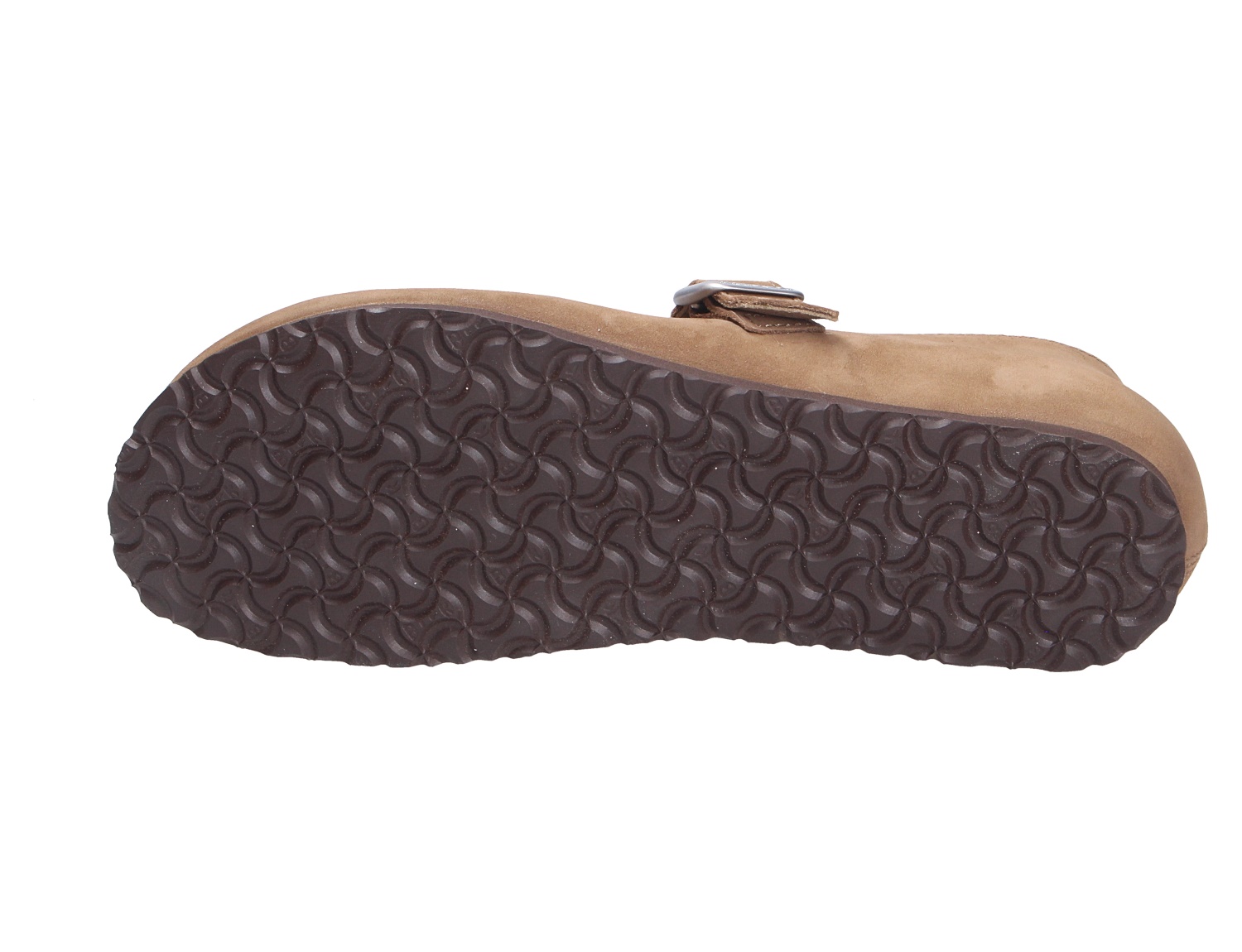 Unteransicht der profilierten Laufsohle des Birkenstock Santa Clarita in Braun mit rutschhemmendem Profil