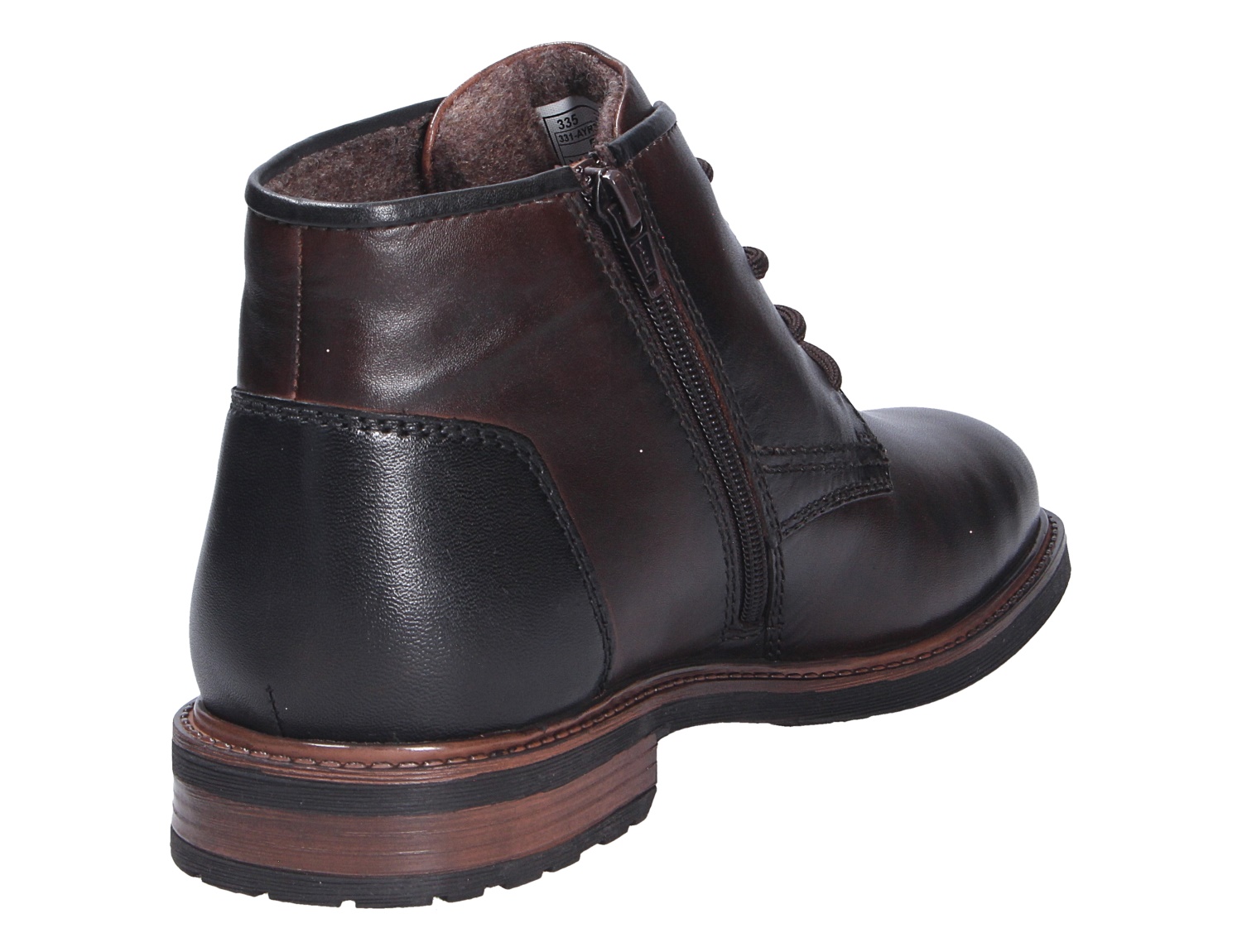bugatti Herren Stiefel aus dunkelbraunem Leder, Seitenansicht mit Reißverschluss, Schnürung und robuster Sohle