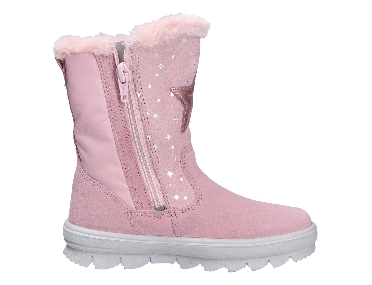 Superfit FLAVIA Winterstiefel für Kinder in Rosa mit Glitzersternen, seitlichem Reißverschluss, Stern-Applikation und weichem Fellrand