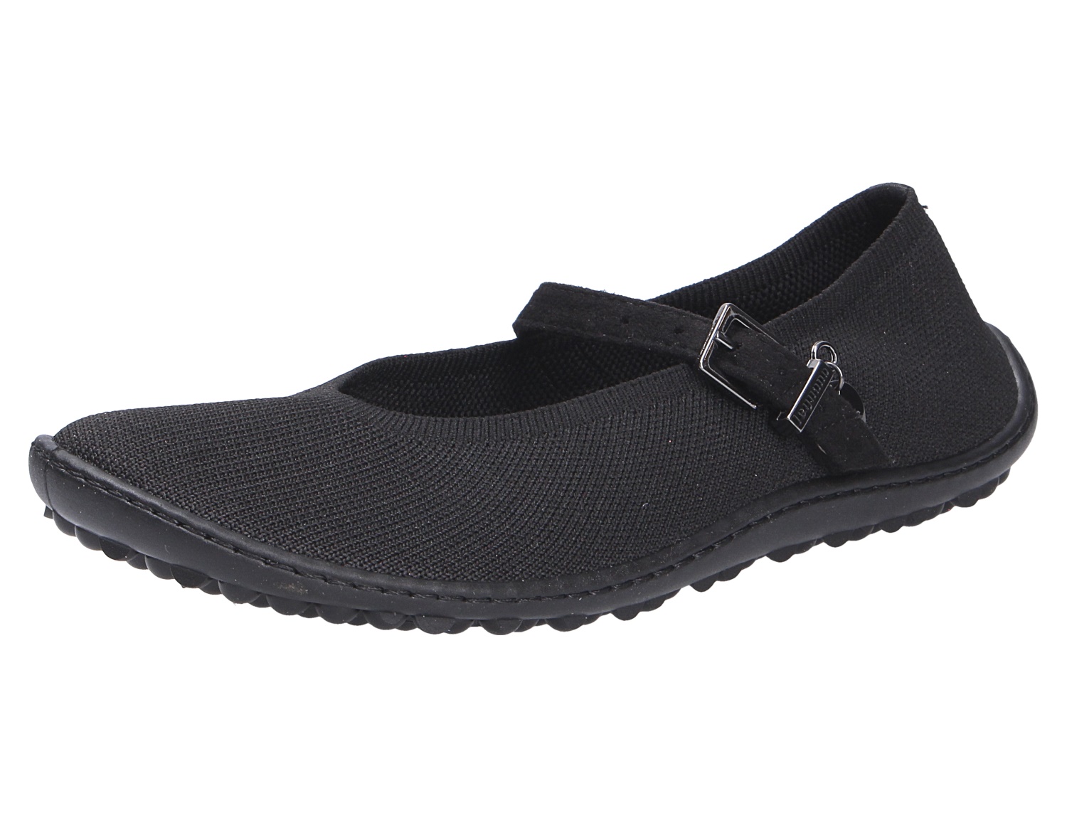 Leguano Lady Love Damen-Barfußschuh in Schwarz, eleganter Ballerina mit Riemen und flexibler Sohle