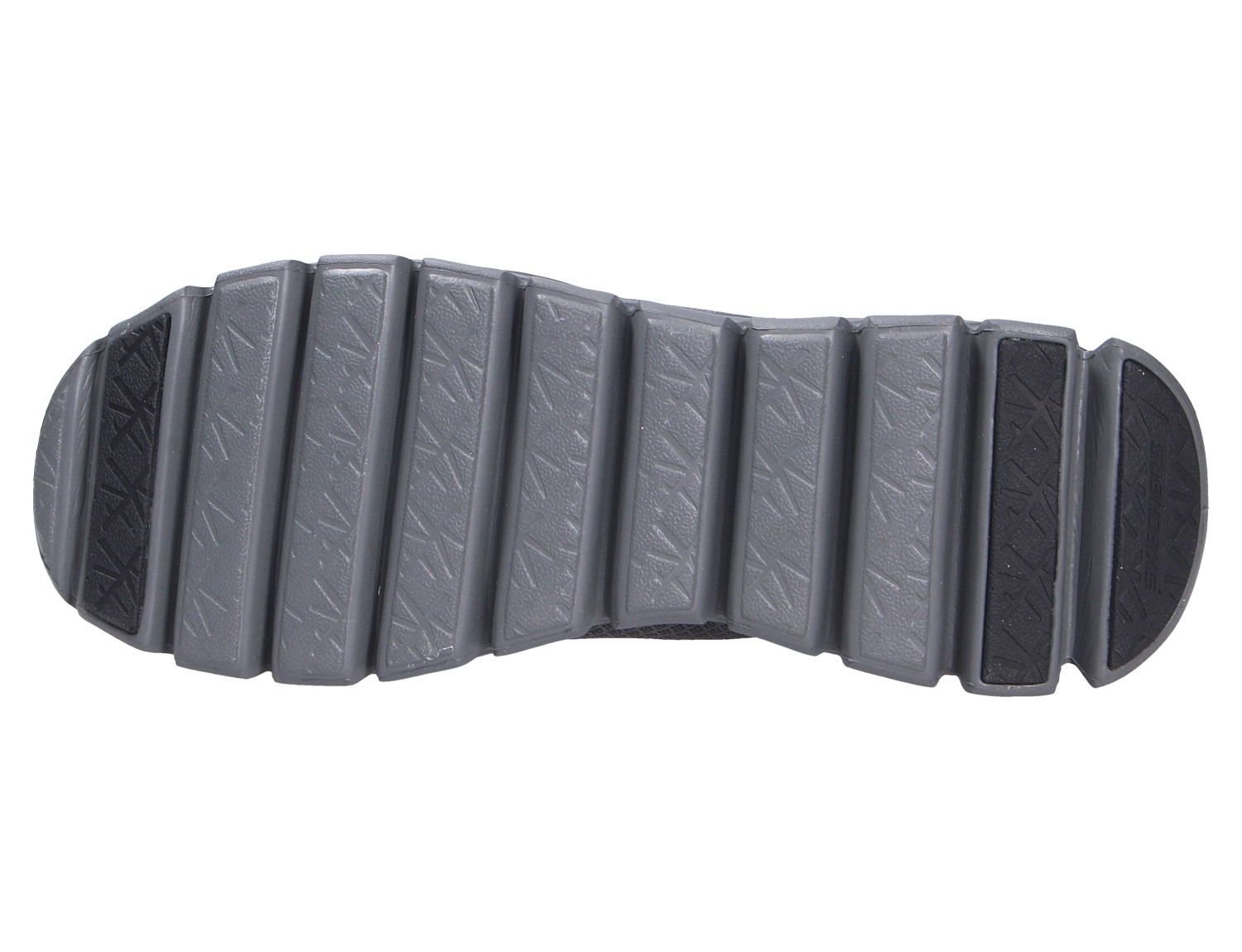 Unteransicht der profilierten Laufsohle des grauen Skechers Glide Step Noxus Sneakers mit markantem Sohlenprofil für sportlichen Alltagskomfort