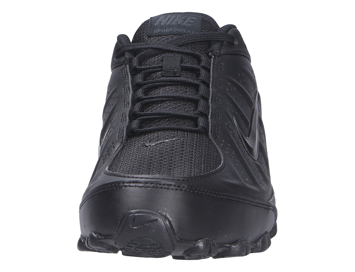 Frontansicht des Nike Reax 8 NSW Sneakers in Schwarz mit Schnürung und markantem, sportlichem Design für komfortable Alltagslooks
