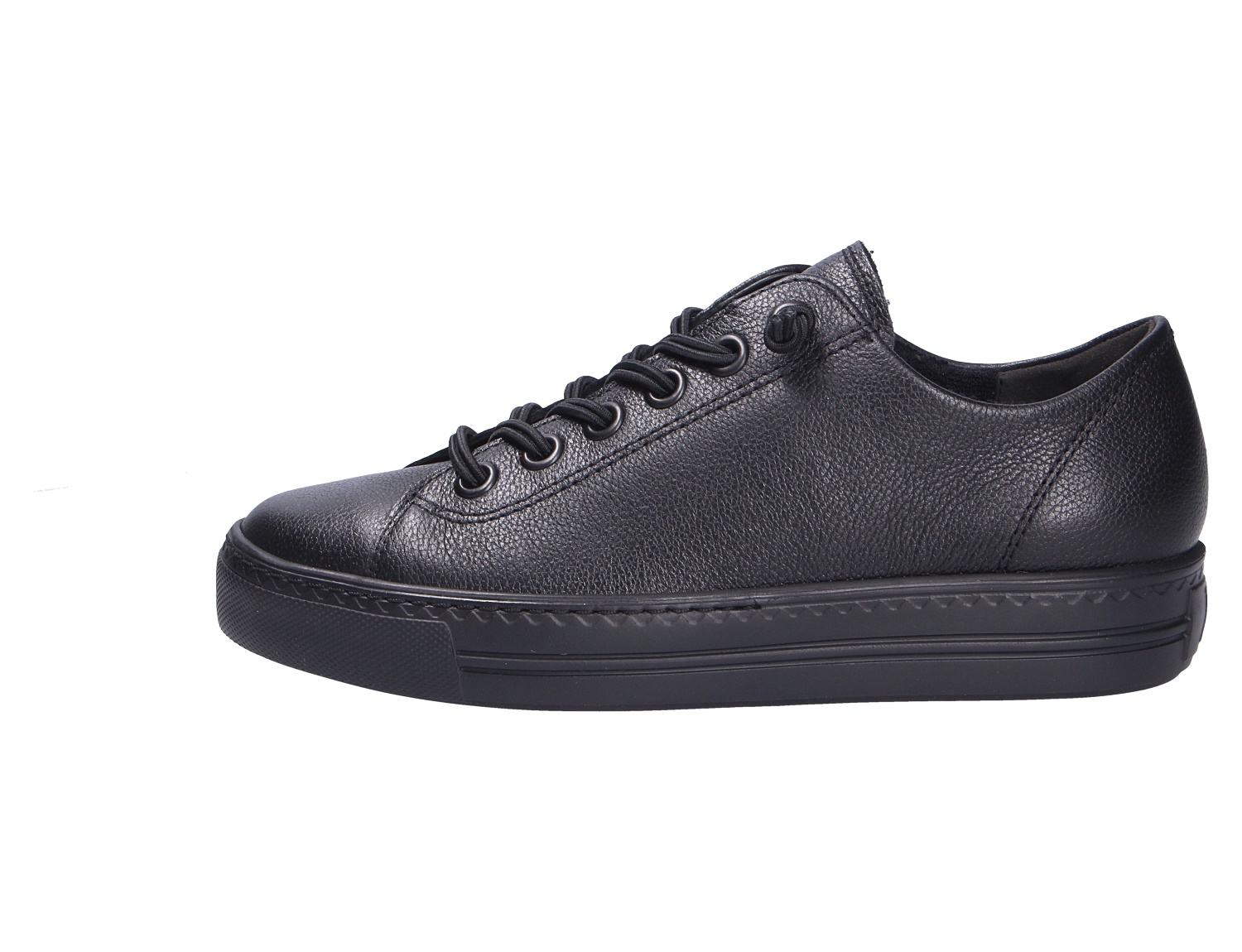 Paul Green Damen Sneaker in Schwarz aus feinem Glattleder, sportiver Schnürschuh mit bequemer Sohle in seitlicher Ansicht