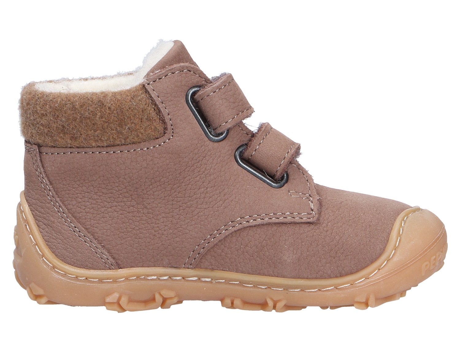 Ricosta Cory Kinder-Winterstiefel in Taupe, seitliche Ansicht, aus Leder mit warmem Futter, Klettverschlüssen und robuster Sohle