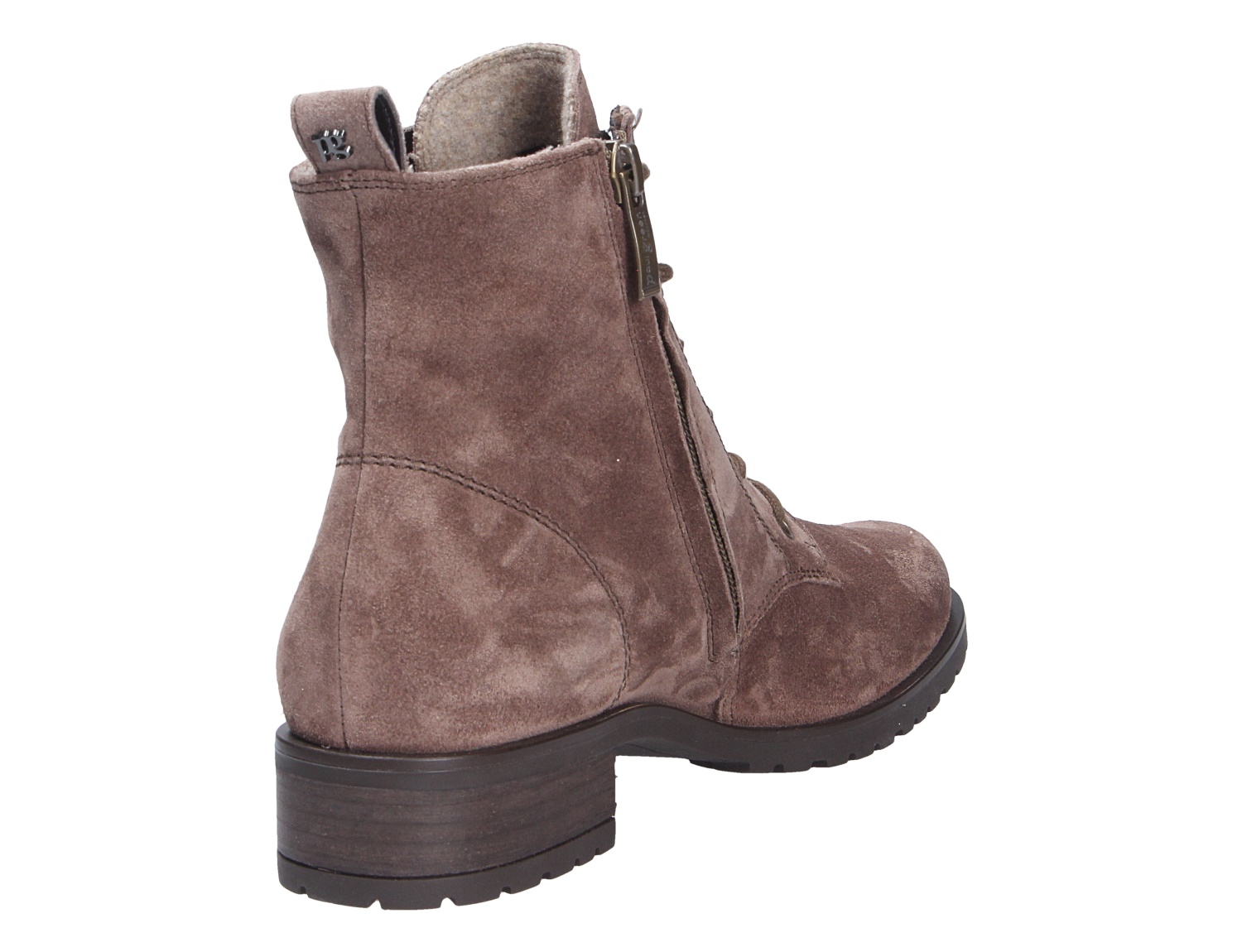Paul Green Damen Stiefel in Taupe aus Veloursleder, seitliche Rückansicht mit Reißverschluss und profilierter Sohle