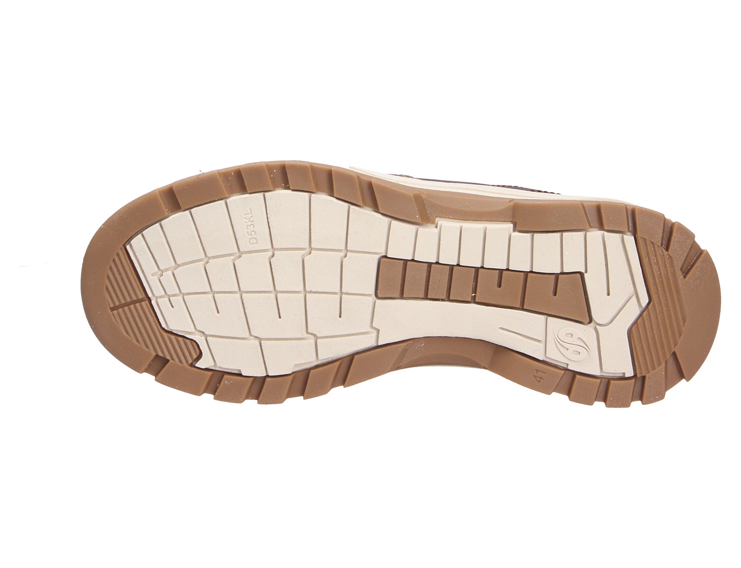 Detailansicht der Laufsohle von Dockers Herren Stiefeln mit griffigem Profil in Braun und Beige