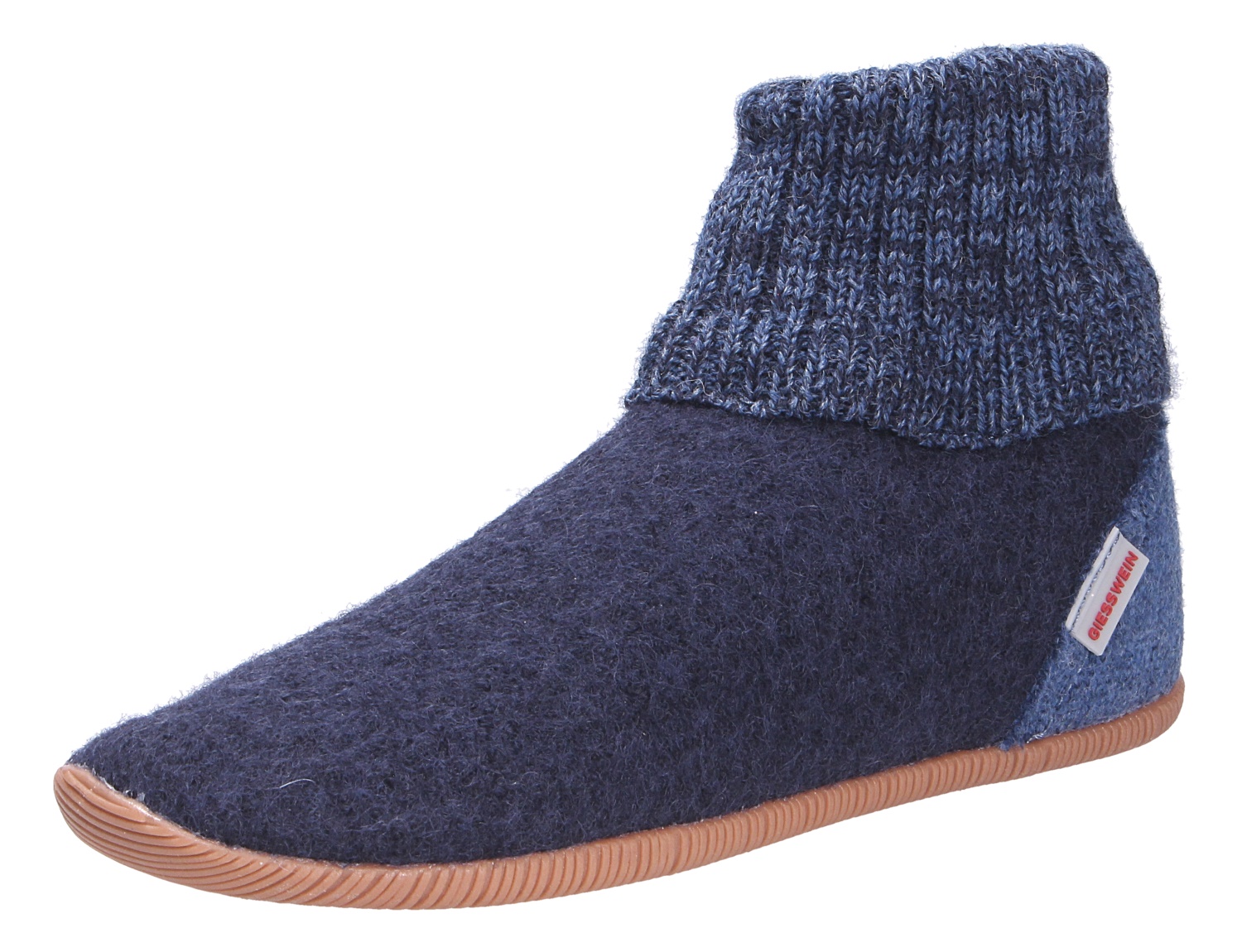 Giesswein WILDPOLDSRIED Hausschuh aus Wollfilz in Dunkelblau mit hohem Strickbund und flexibler Sohle