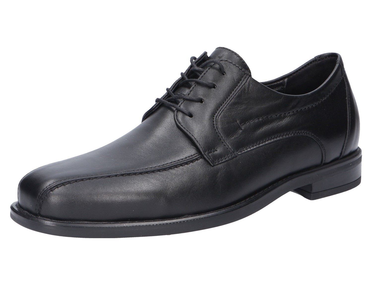 Waldläufer Hennry Herren-Schnürschuh in Schwarz aus weichem Glattleder, bequem in Weite H, mit herausnehmbarer lederbezogener Einlegesohle und stabilem Blockabsatz