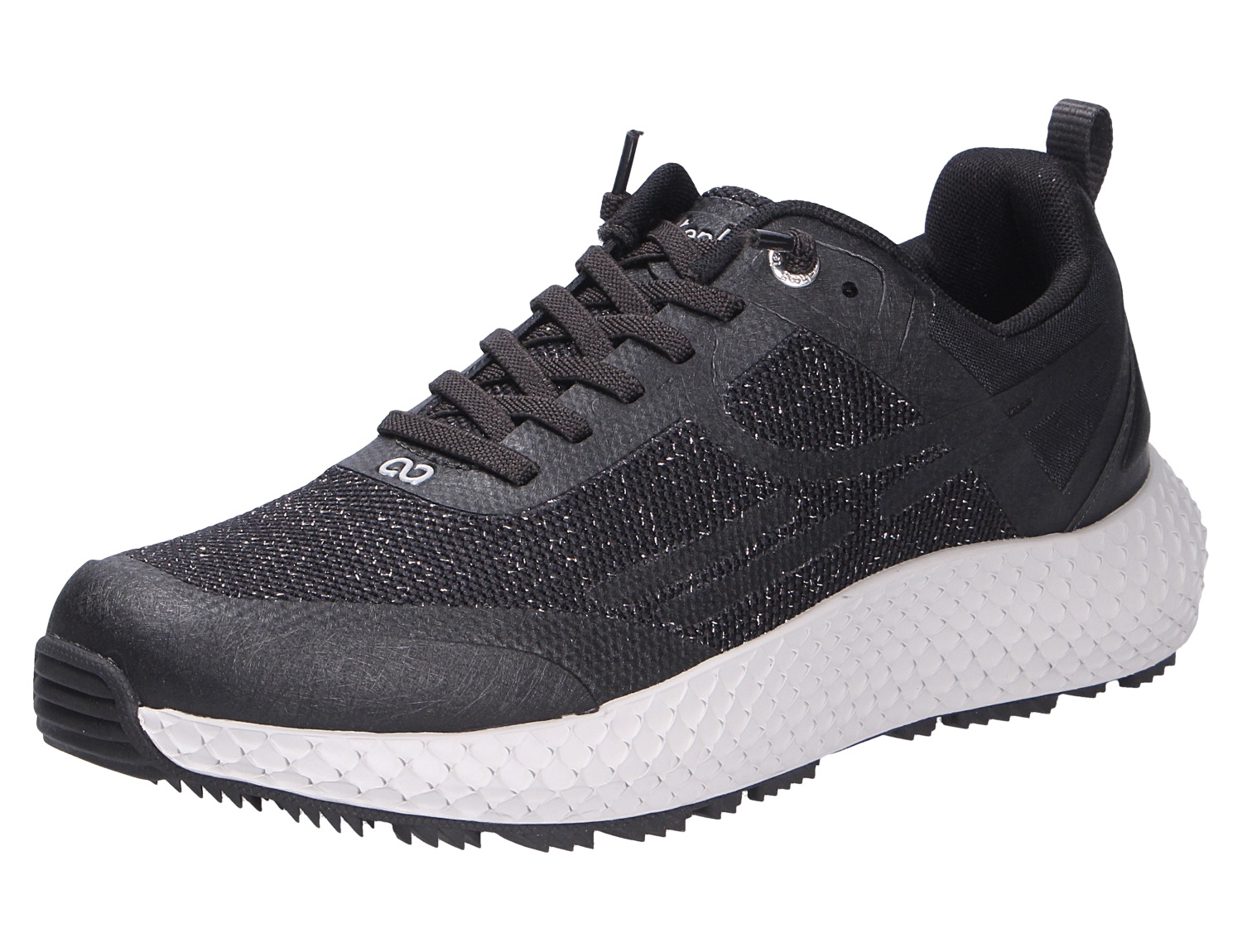 tenhaag Damen Sneaker, schwarzer Freizeitschuh mit Schnürung, Mesh-Obermaterial und weißer profilierter Sohle