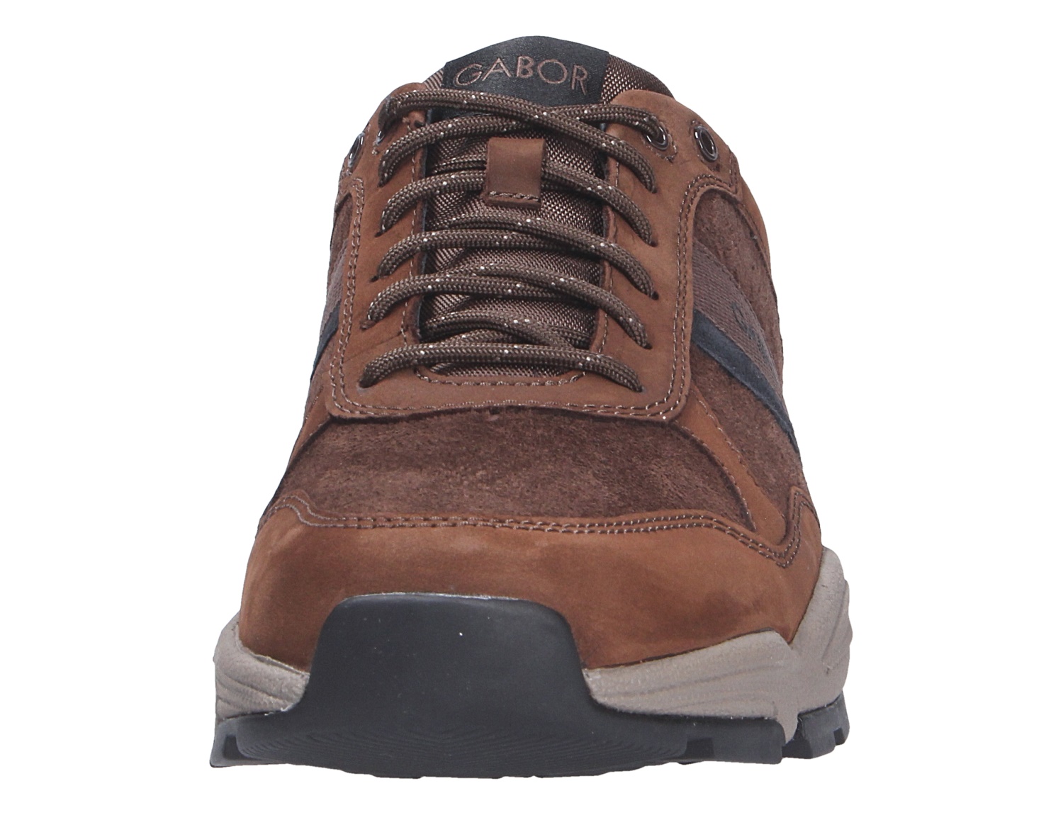 Pius Gabor Evolution Sneaker in Braun, Frontansicht mit Schnürung, Veloursleder und markanter Laufsohle