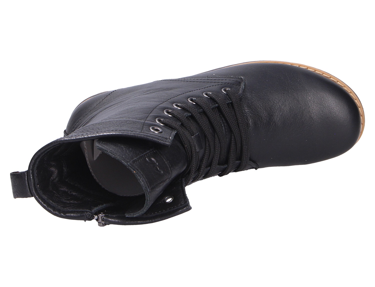 Andrea Conti Damen Stiefel in Schwarz, hochwertiger Leder-Schnürstiefel mit seitlichem Reißverschluss in der Draufsicht