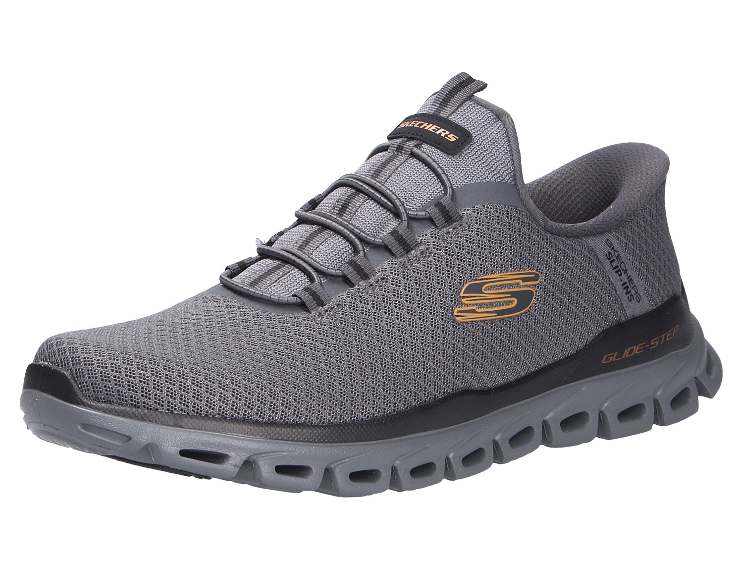 Skechers Glide Step Noxus, grauer sportlicher Herren-Sneaker mit atmungsaktivem Mesh-Obermaterial und komfortabler Glide-Step-Sohle