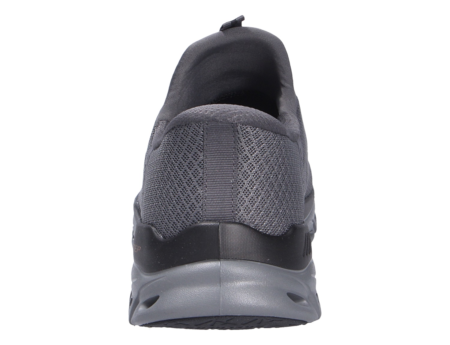 Rückansicht des grauen Skechers Glide Step Noxus Sneakers mit sportlichem Slip-in-Design und komfortabler Laufsohle