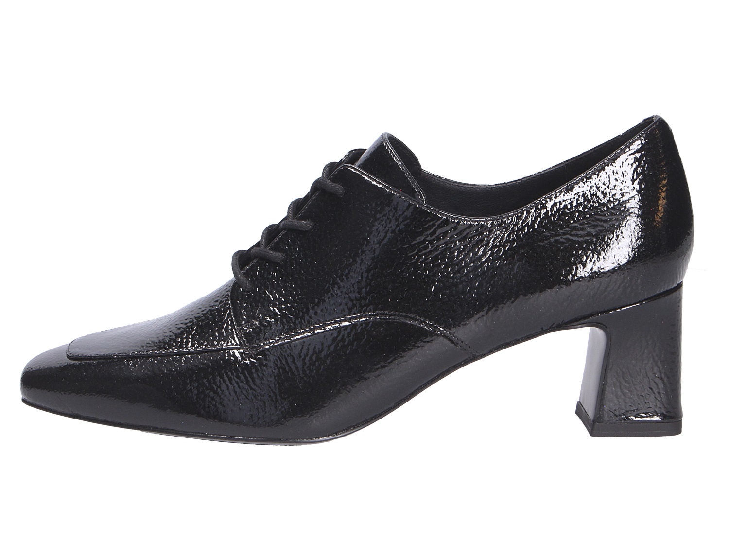 Peter Kaiser Damen Schnürschuhe aus schwarzem Lackleder mit Schnürung und elegantem Blockabsatz, Seitenansicht