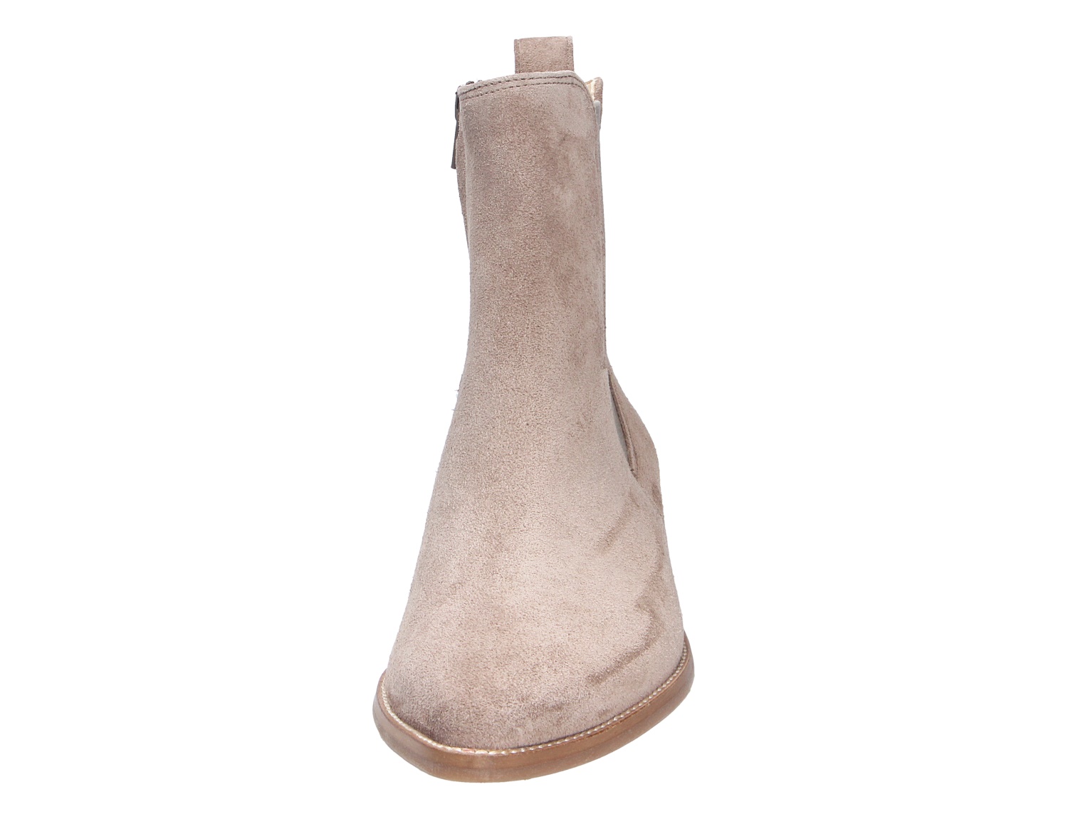 Paul Green Damen Stiefel aus beigem Veloursleder mit seitlichem Reißverschluss, Vorderansicht