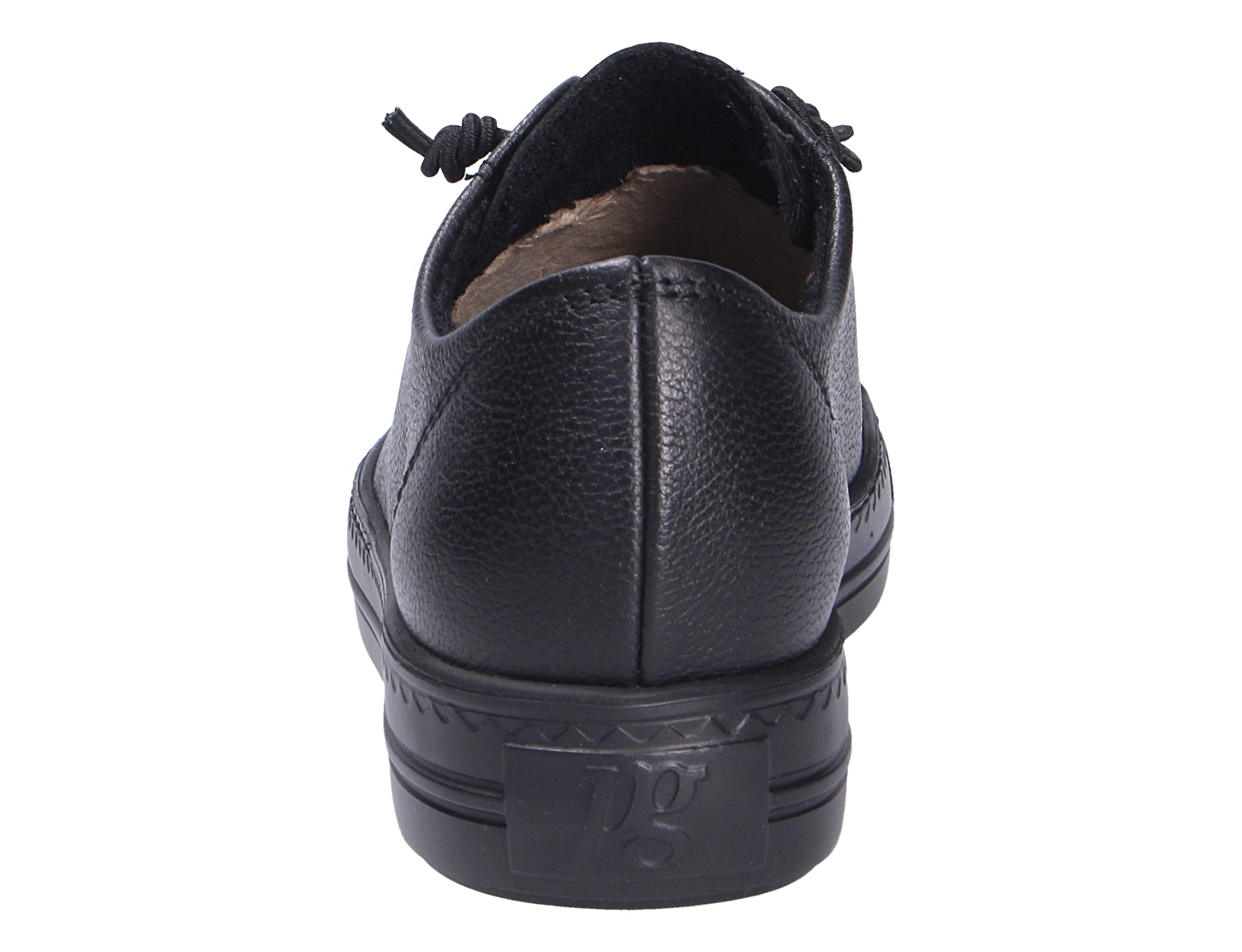 Rückansicht des Paul Green Damen Sneakers in Schwarz aus Glattleder mit schwarzer Sohle und Schnürung – stilvoller, bequemer Freizeitschuh für Damen