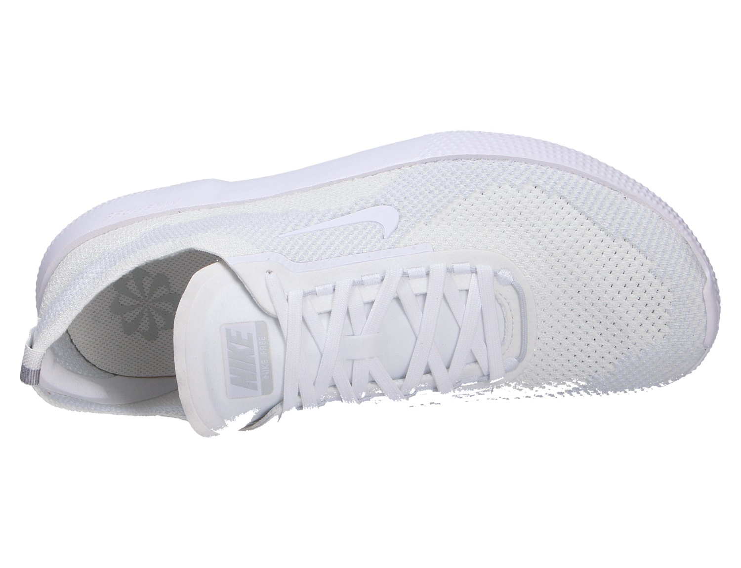 Nike FREE 2025 Laufschuh von oben in Weiß mit atmungsaktivem Mesh-Obermaterial, Schnürung und minimalistischer Silhouette