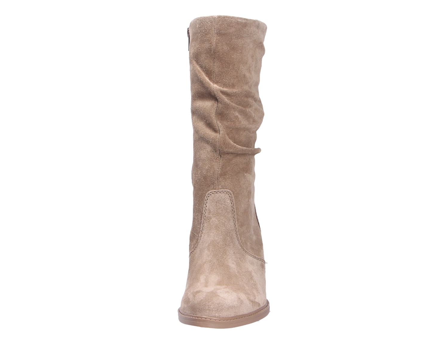 Gabor Damen Stiefel in Taupe aus Veloursleder mit gerafftem Schaft, Vorderansicht
