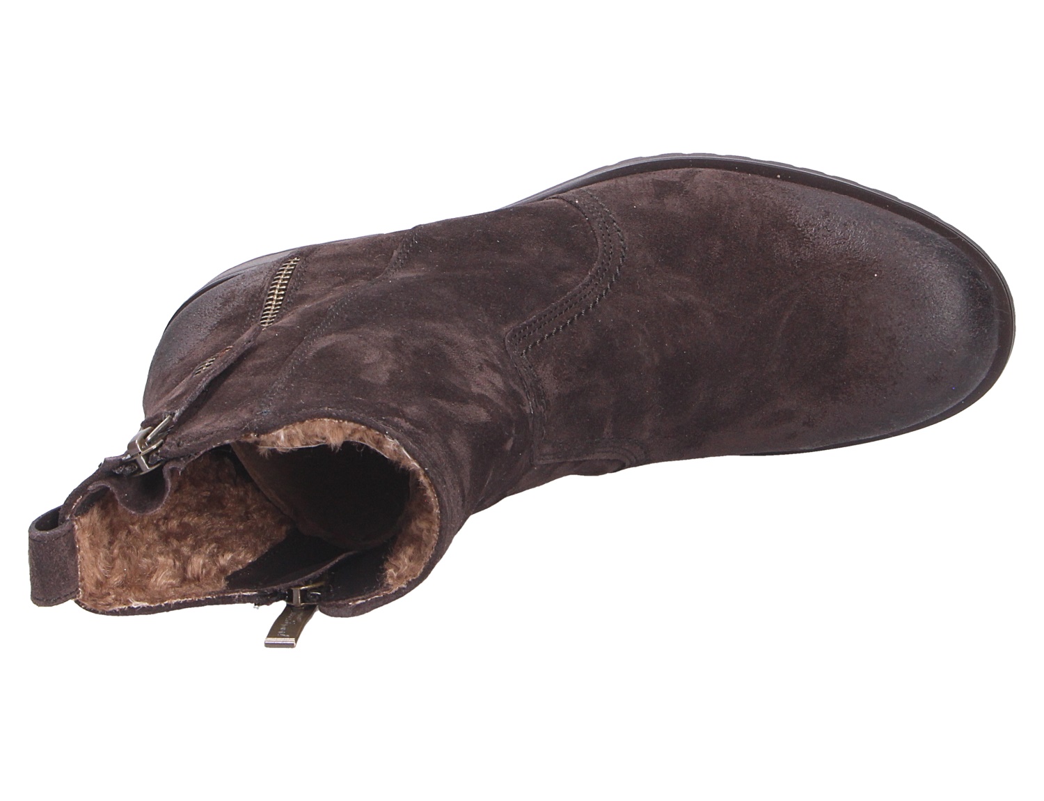 Paul Green Damen Stiefel in Dunkelbraun aus Veloursleder, gefüttert mit Warmfutter und seitlichem Reißverschluss