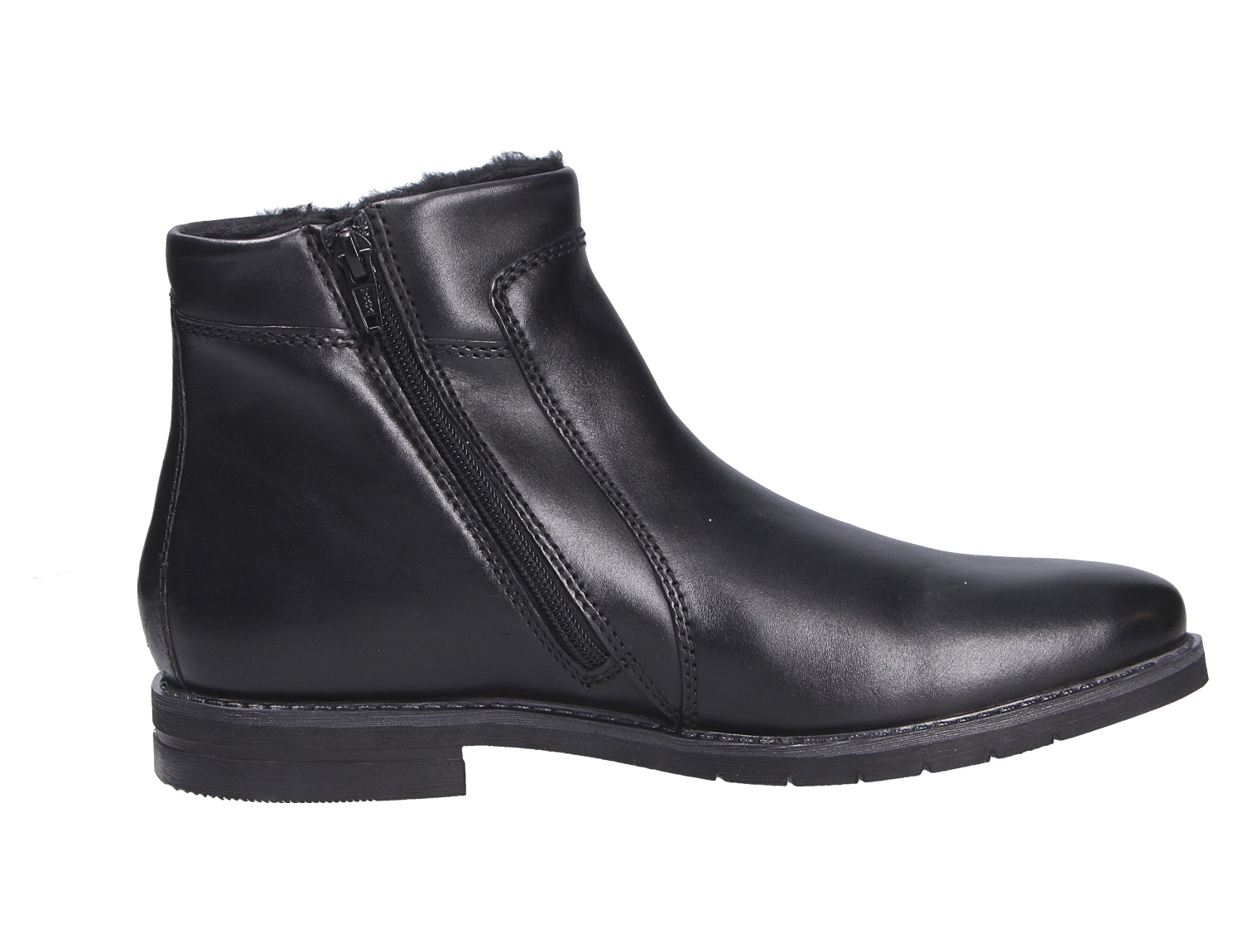 bugatti Herren Stiefel in Schwarz aus glattem Leder mit seitlichem Reißverschluss und warmem Innenfutter, Seitenansicht