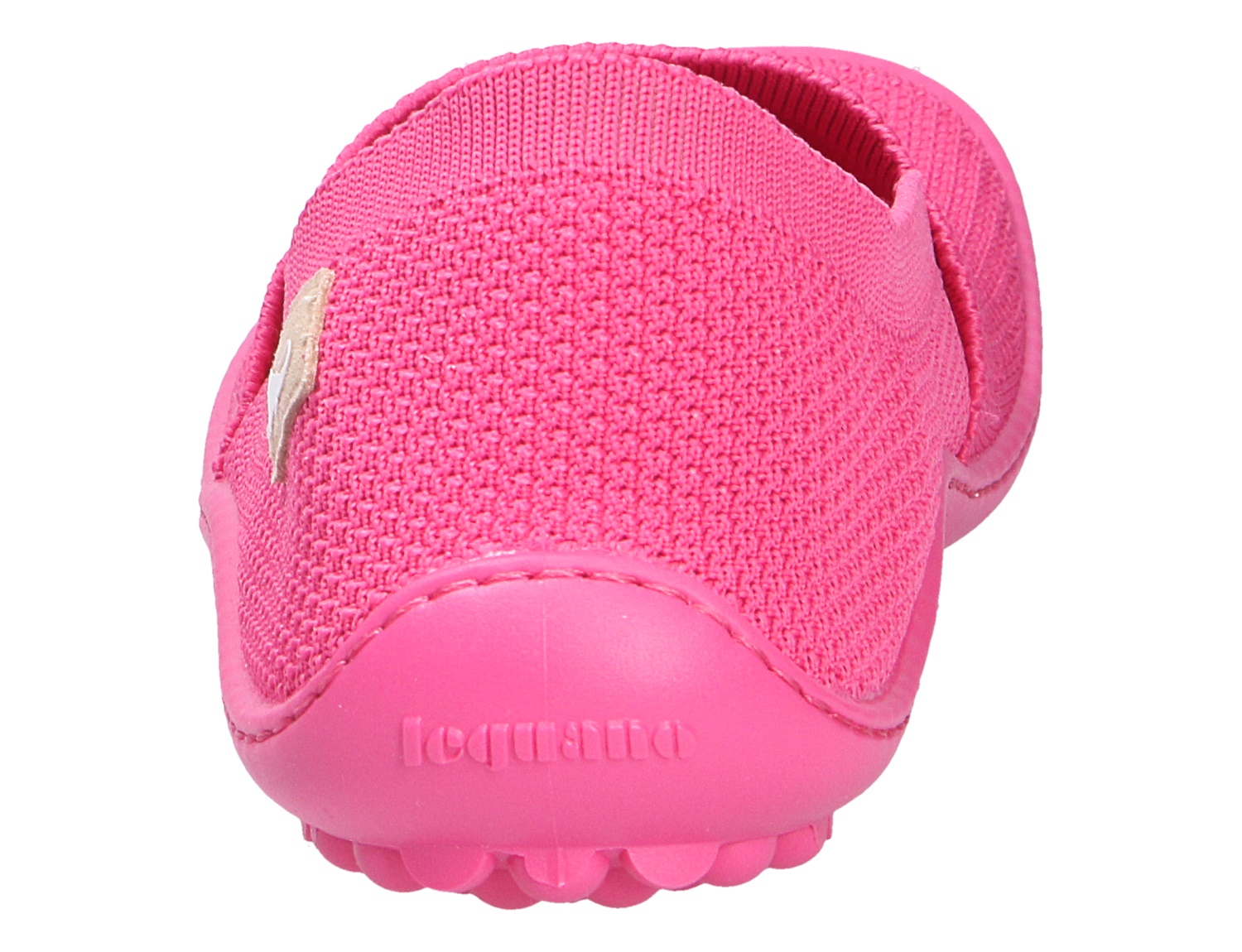 Rückansicht des pinken Leguano Flair Barfußschuhs mit flexiblem Strickobermaterial und typischer Leguano-Sohle