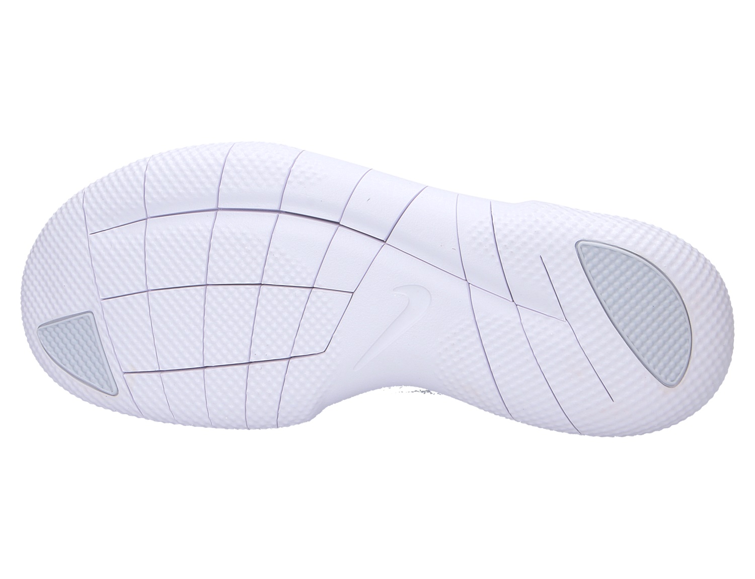 Ansicht der weißen Außensohle des Nike FREE 2025 mit flexiblem Profil und strukturierten Grip-Zonen