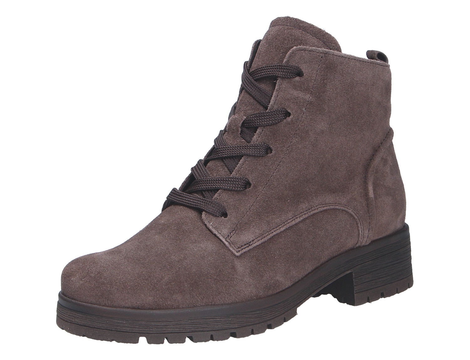 Gabor Damen Stiefel in Taupe aus Veloursleder, knöchelhoch mit Schnürung und profilierter Sohle