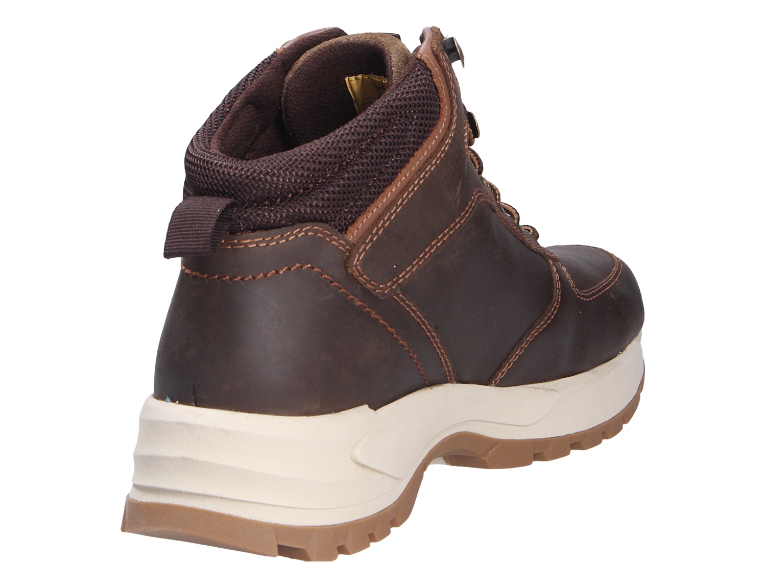 Dockers Herren Stiefel in Braun, Rückansicht eines robusten Schnürstiefels mit gepolstertem Schaft und markanter Profilsohle