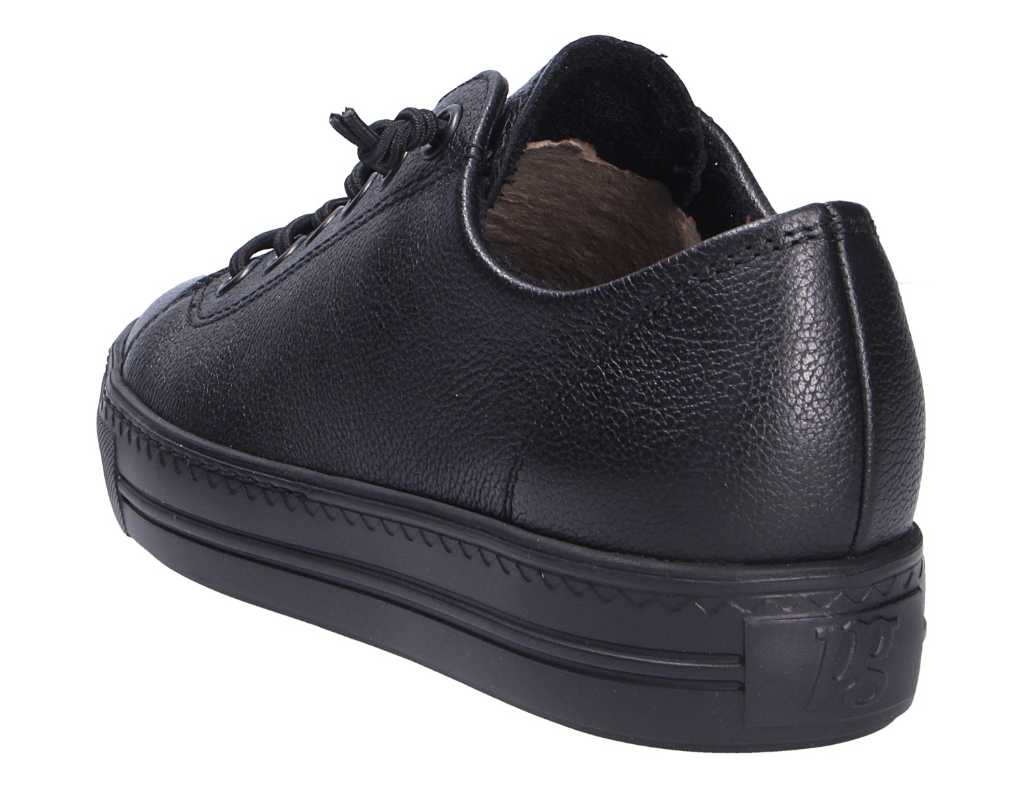 Paul Green Damen Sneaker in Schwarz aus Glattleder, sportiver Schnürschuh mit bequemer Sohle in Rück- und Seitenansicht