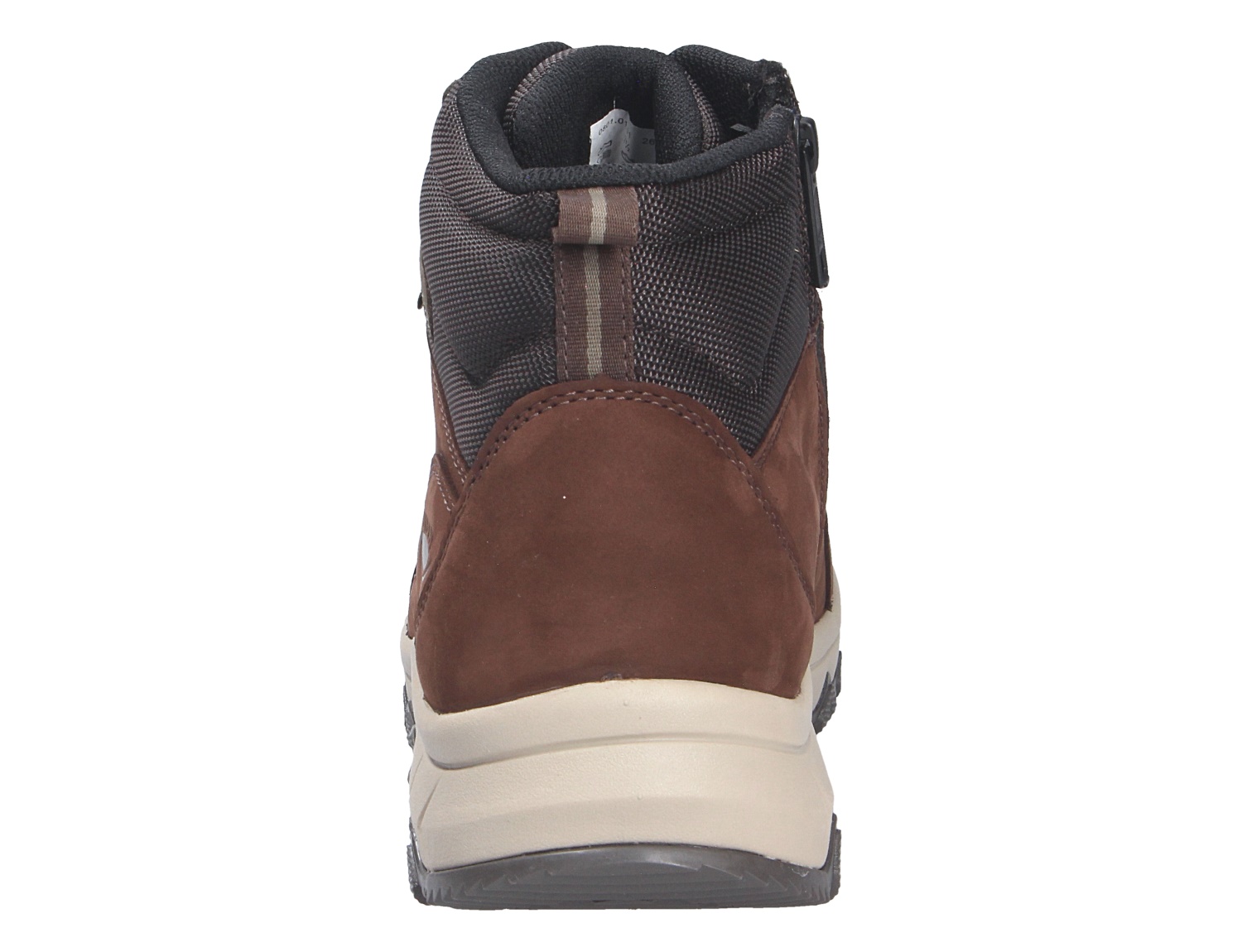 Rückansicht der braunen Pius Gabor Herren Stiefel mit gepolstertem Schaft, Zuglasche und heller Sohle