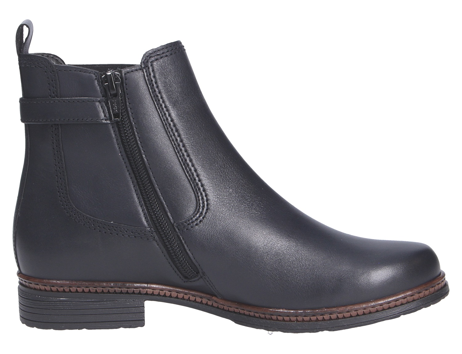 Gabor Damen Stiefel in Schwarz, eleganter Knöchelstiefel aus Glattleder mit seitlichem Reißverschluss und flachem Absatz