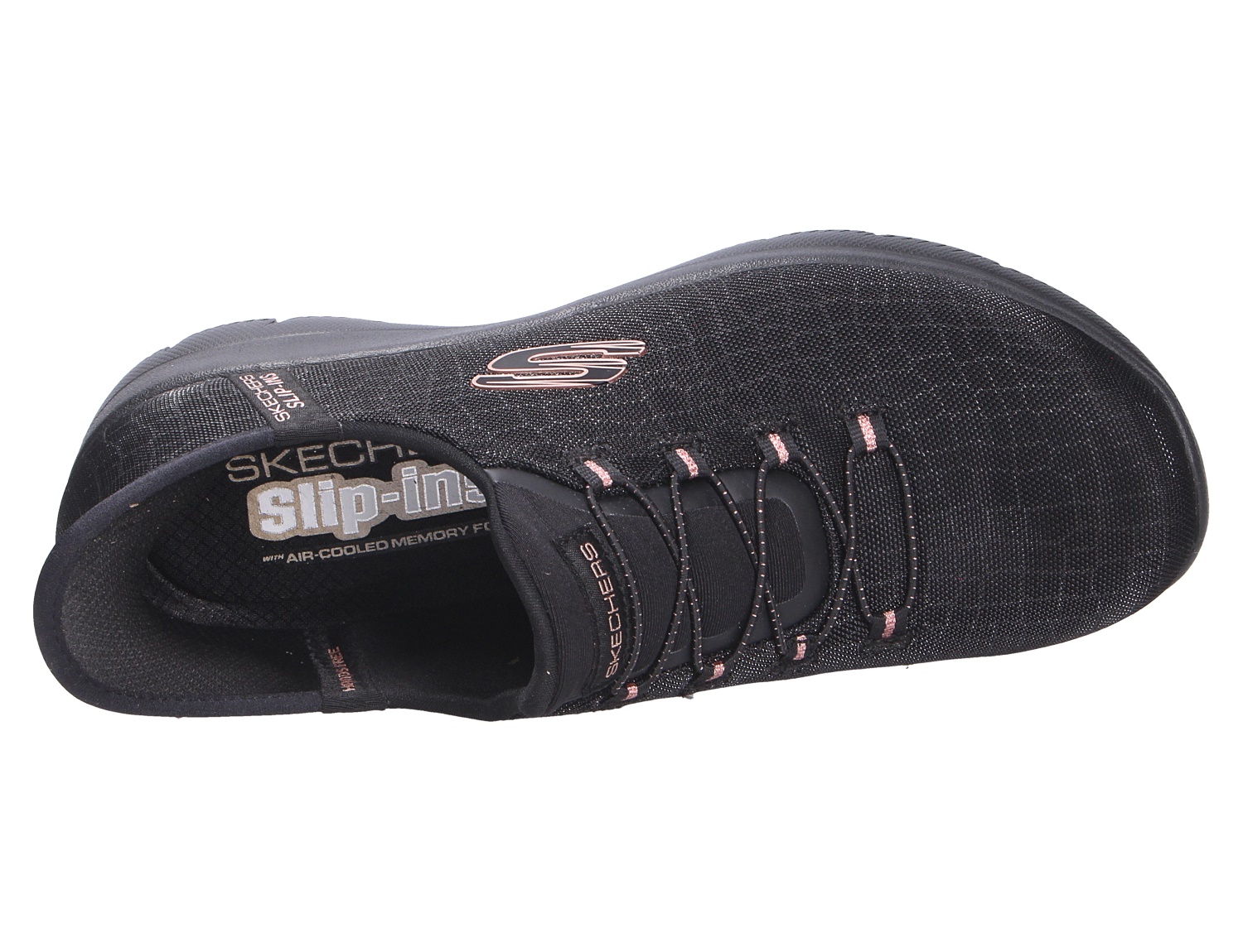 Skechers Summits Slip-Ins Sneaker in Schwarz mit elastischer Schnürung und Air-Cooled Memory Foam, Draufsicht