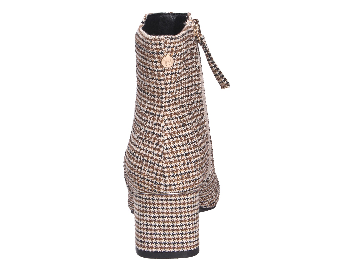 Rückansicht der La Strada Damen Stiefel mit Blockabsatz, Reißverschluss und gemustertem Obermaterial in Braun-Beige