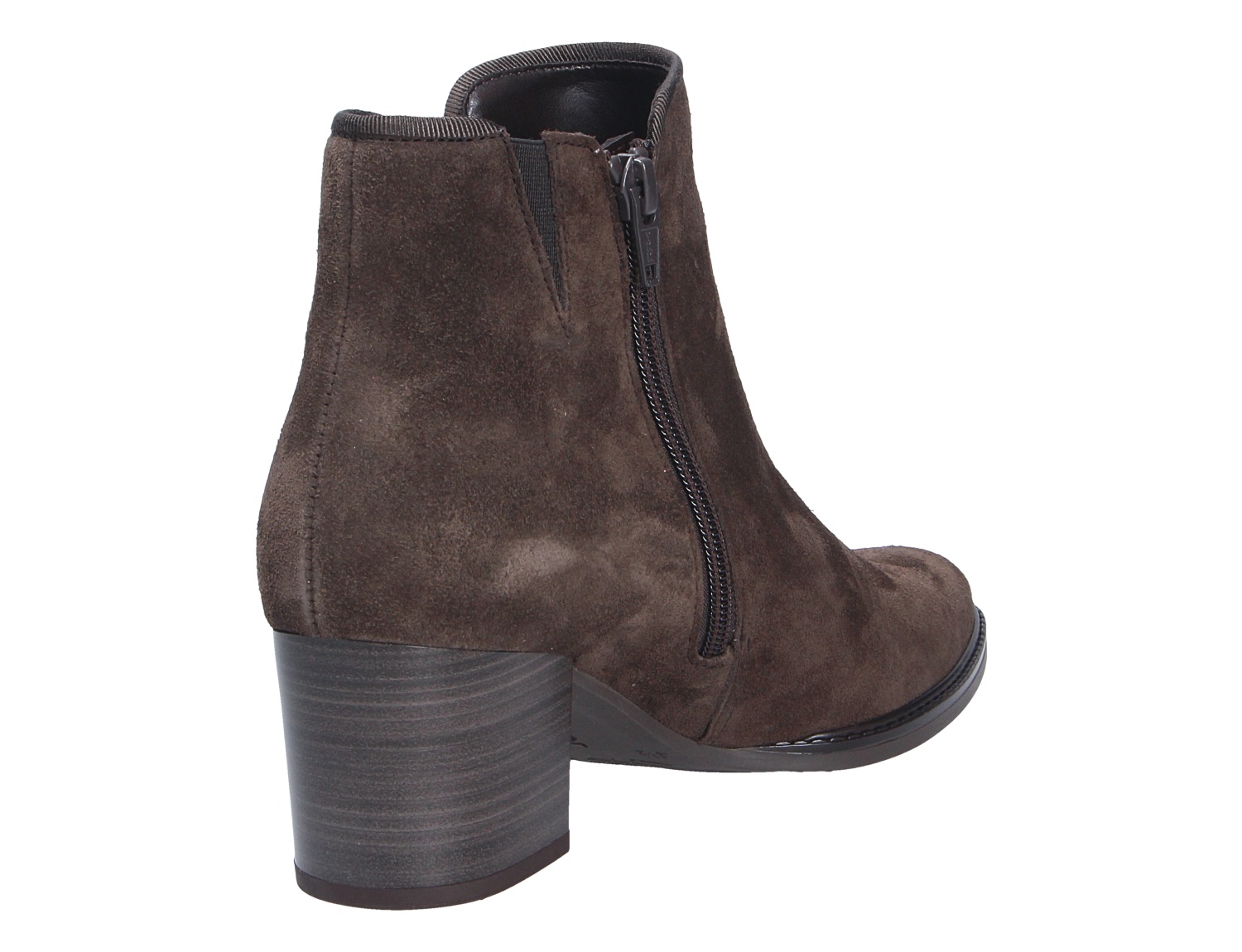 Gabor Damen Stiefel in Braun aus Veloursleder, knöchelhoch mit Blockabsatz, seitlichem Reißverschluss und elastischem Einsatz