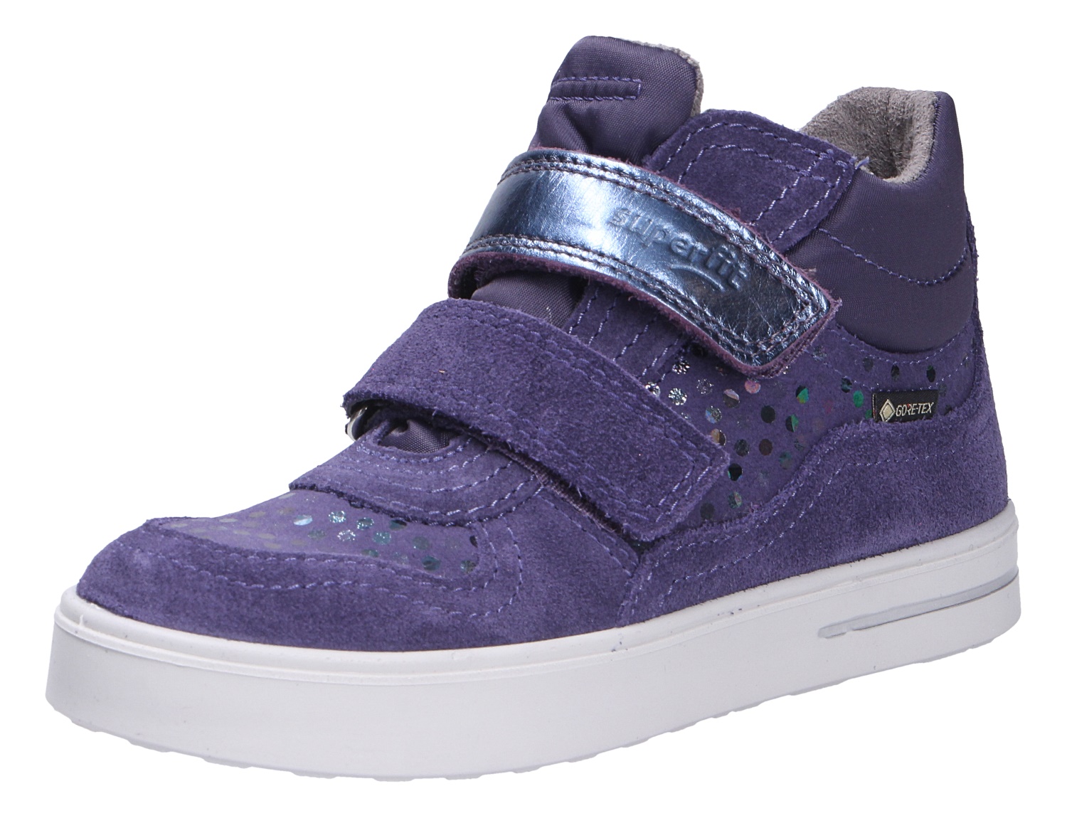 Superfit Stella Kinder-Sneaker in Lila, knöchelhoch mit zwei Klettverschlüssen, Veloursleder, Gore-Tex und weißer Sohle