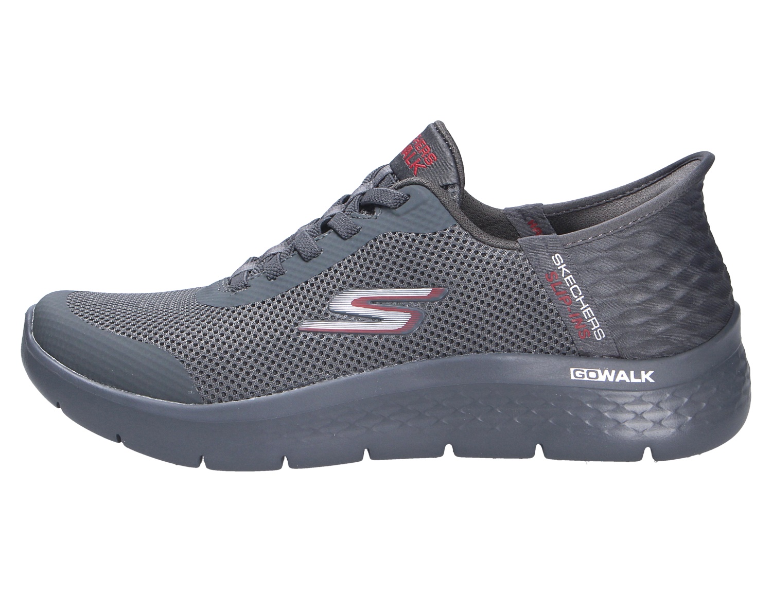 Skechers Go Walk Sneaker in Grau mit atmungsaktivem Mesh-Obermaterial und dicker Laufsohle, Seitenansicht