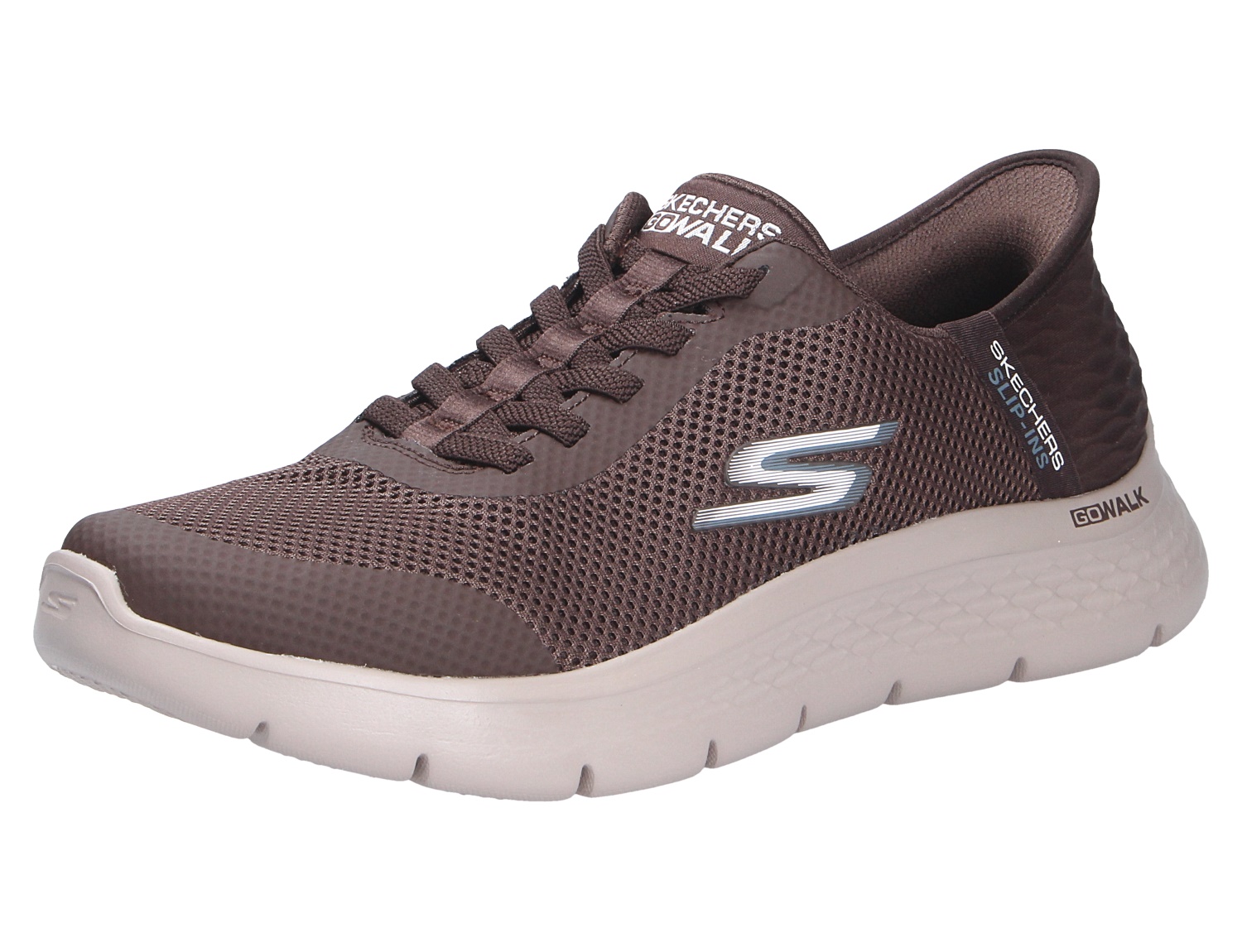 Skechers Go Walk Sneaker in Braun, sportlicher Freizeitschuh mit atmungsaktivem Mesh-Obermaterial und weißer, flexibler Laufsohle