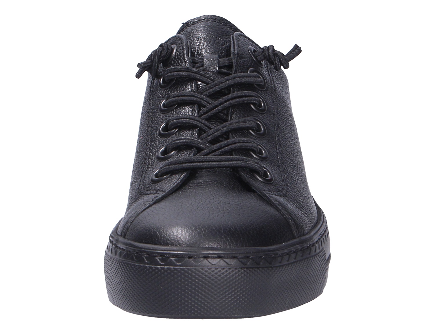 Frontansicht des Paul Green Damen Sneakers in Schwarz aus hochwertigem Glattleder mit Schnürung und bequemer Plateausohle