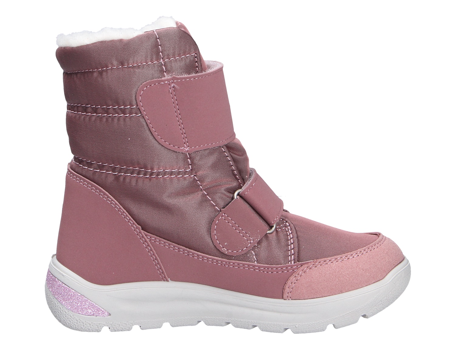 Ricosta Mädchen Stiefel in Rosa, gefütterter Kinder-Winterstiefel mit Klettverschluss, Profilsohle und glitzerndem Fersendetail