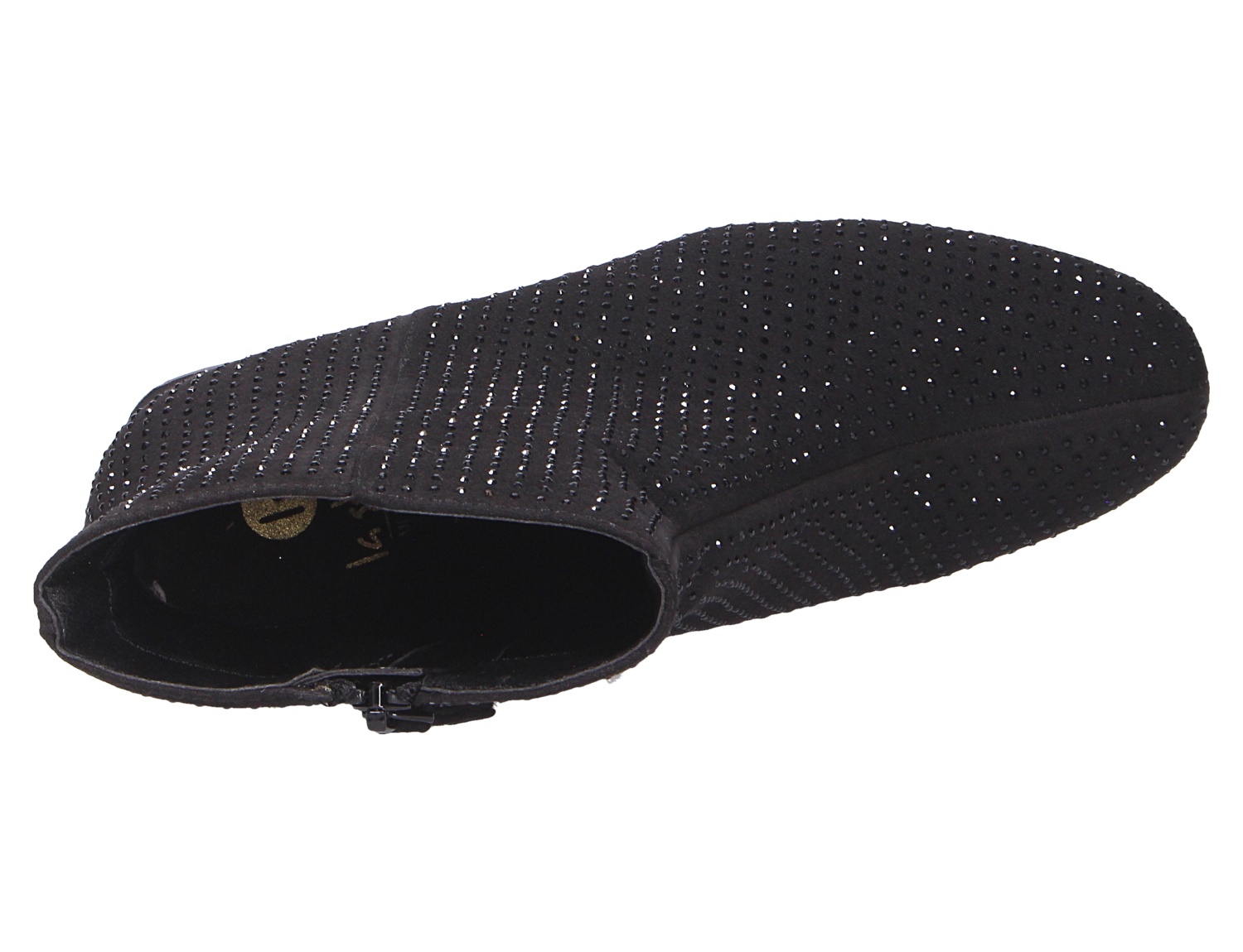 La Strada Damen Stiefel, schwarzer knöchelhoher Stiefel mit Reißverschluss und funkelnden Strasssteinen in Seitenansicht