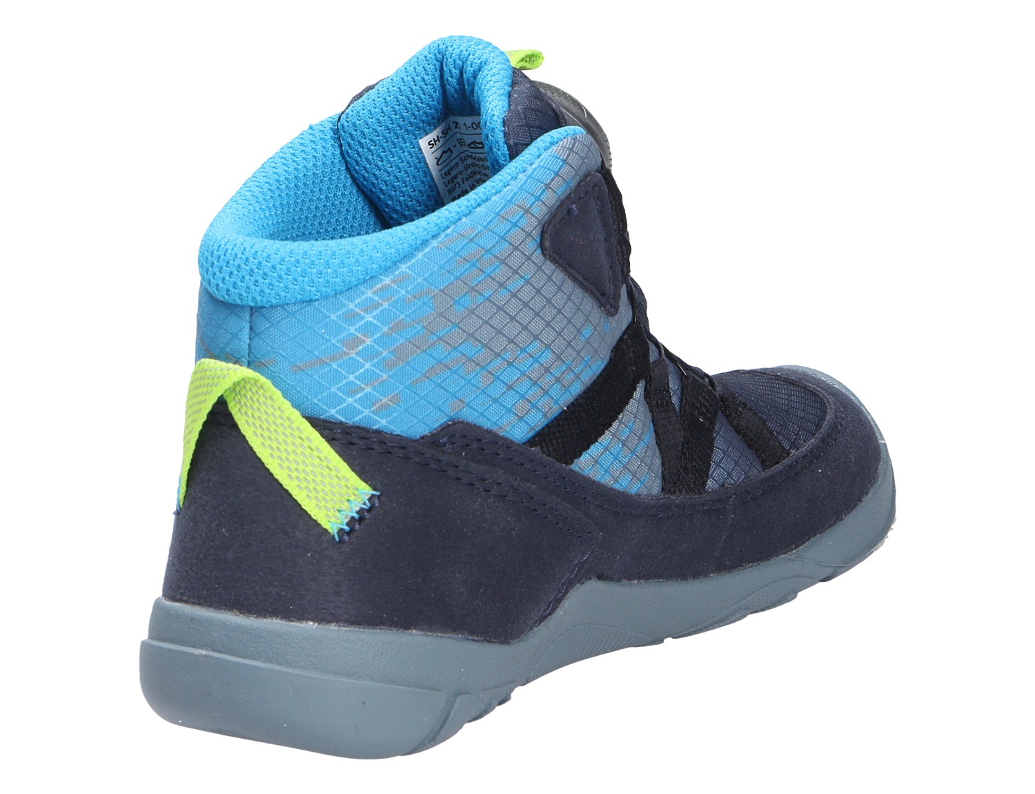 Superfit TRACE Kinderstiefel in Blau aus der Rückansicht mit hohem Schaft, robuster Sohle und Zuglasche
