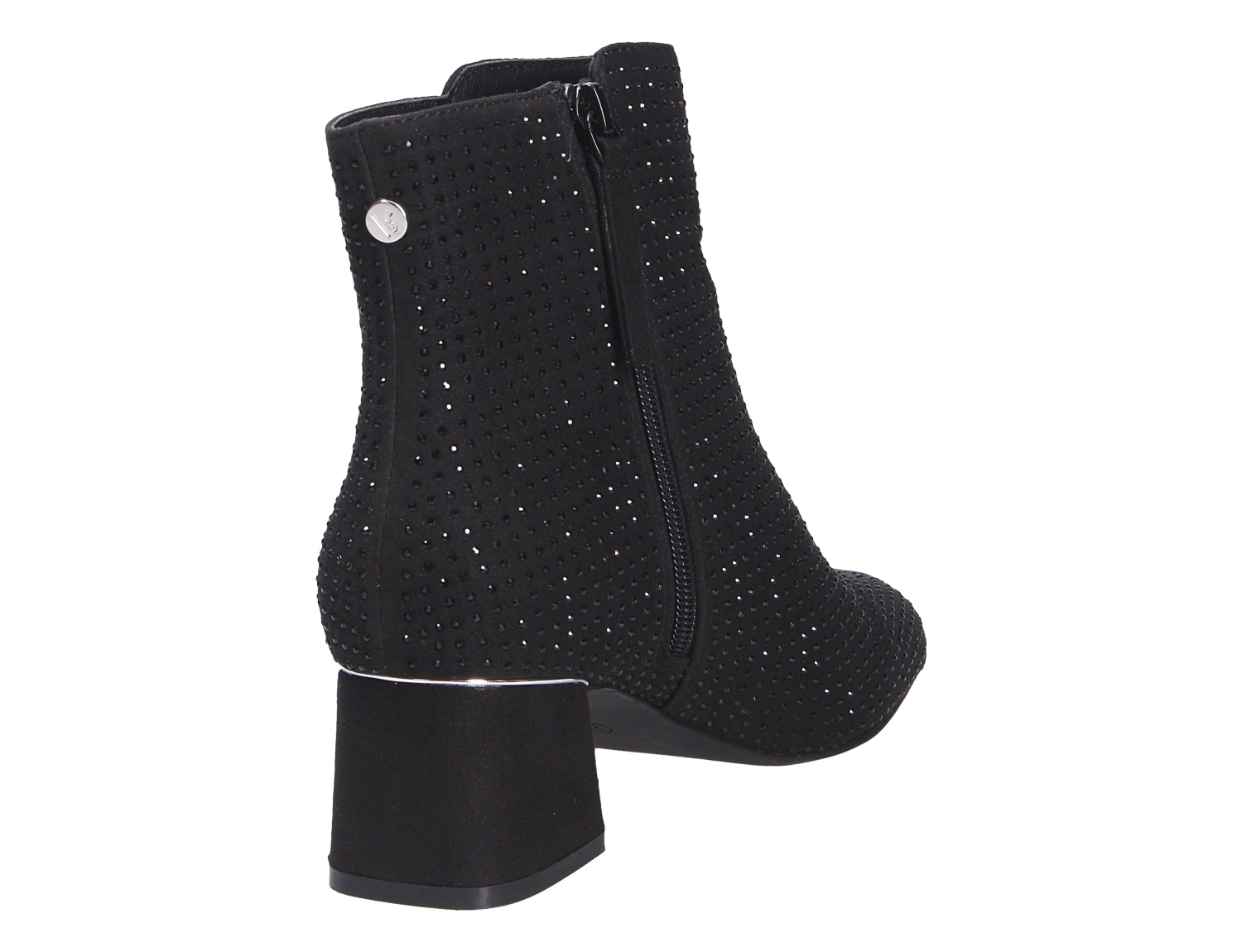 La Strada Damen Stiefel in Schwarz mit funkelnden Ziersteinen, seitlichem Reißverschluss und Blockabsatz