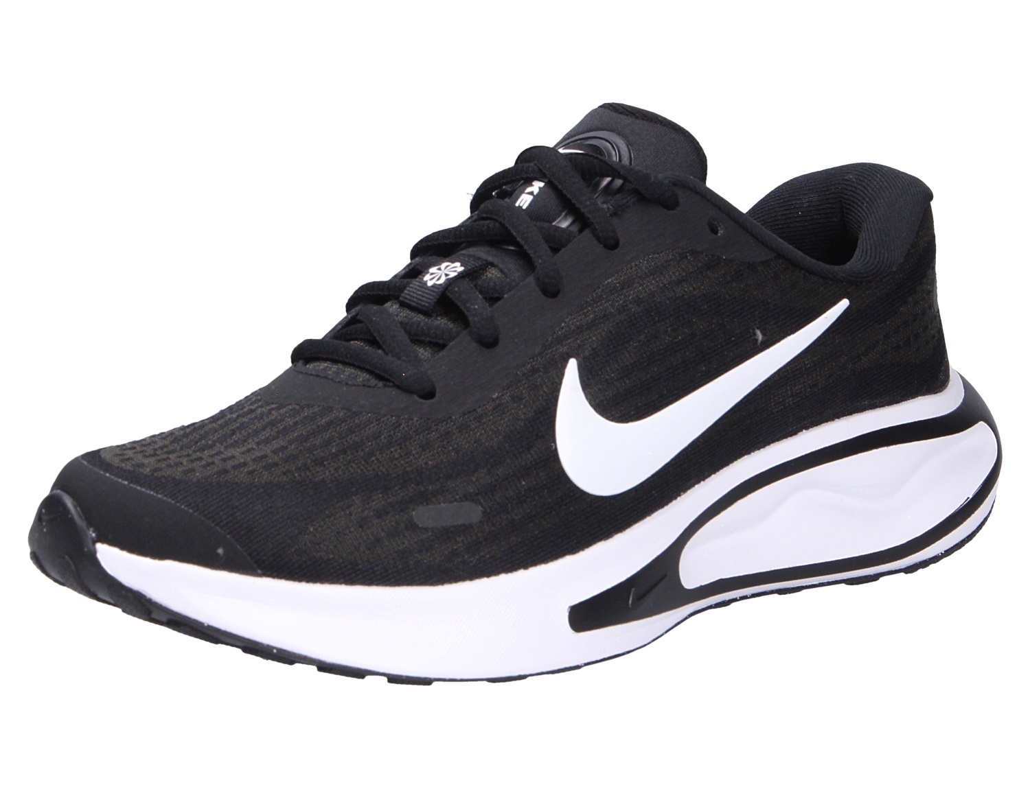Nike Journey Woman’s Road Damen-Sneaker in Schwarz, sportlicher Alltagsschuh mit weißem Swoosh und komfortabler Laufsohle