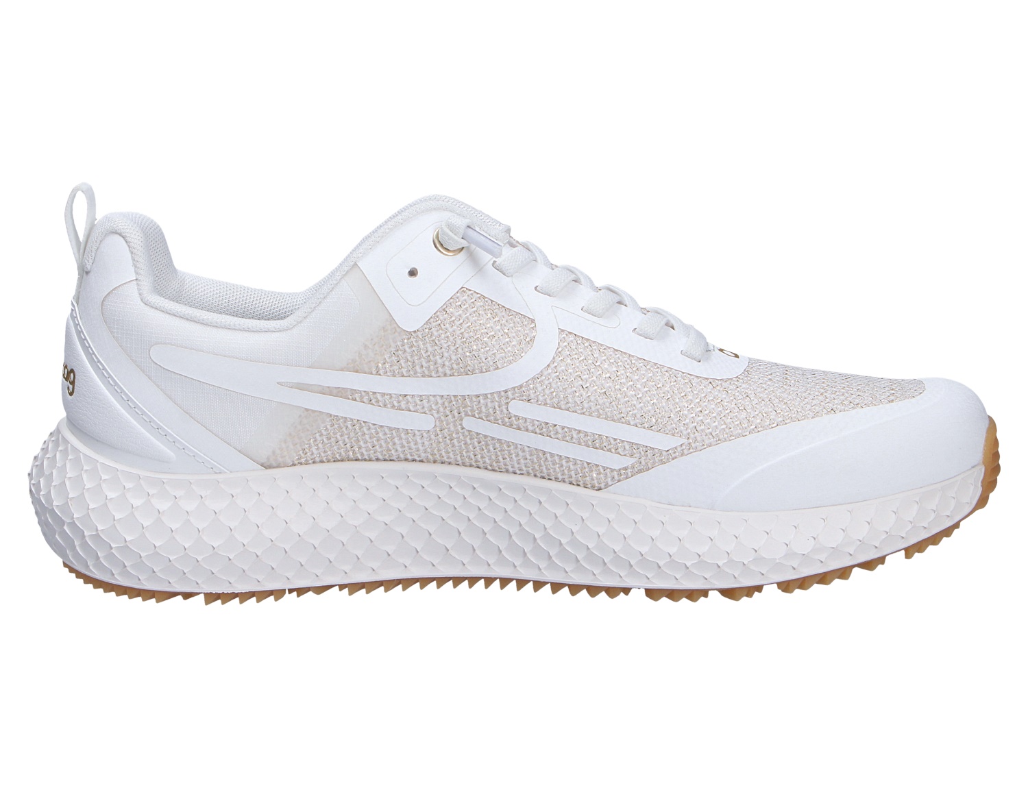 Weißer Sneaker neohhag von tenhaag mit atmungsaktivem Mesh-Obermaterial, Schnürung und strukturierter Plateau-Sohle, dargestellt in Seitenansicht.