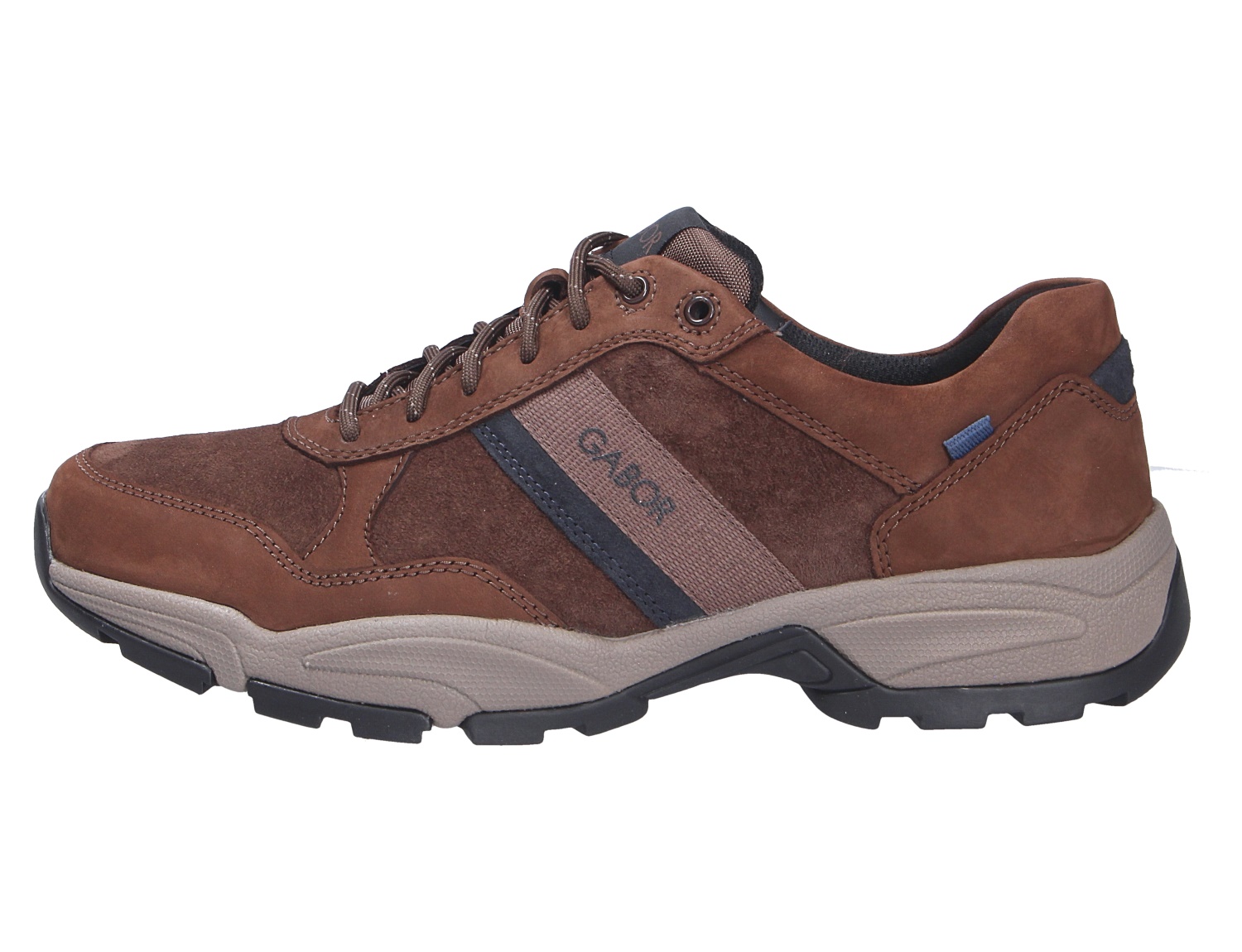 Seitenansicht des Pius Gabor Evolution Sneakers in Braun aus Leder und Veloursleder mit Schnürung und profilierter Laufsohle