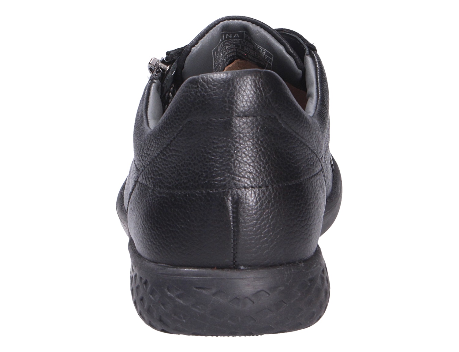 Rückansicht des schwarzen Waldläufer H-Cloé Damen-Sneakers aus Leder mit gepolstertem Schaftrand und robuster Sohle